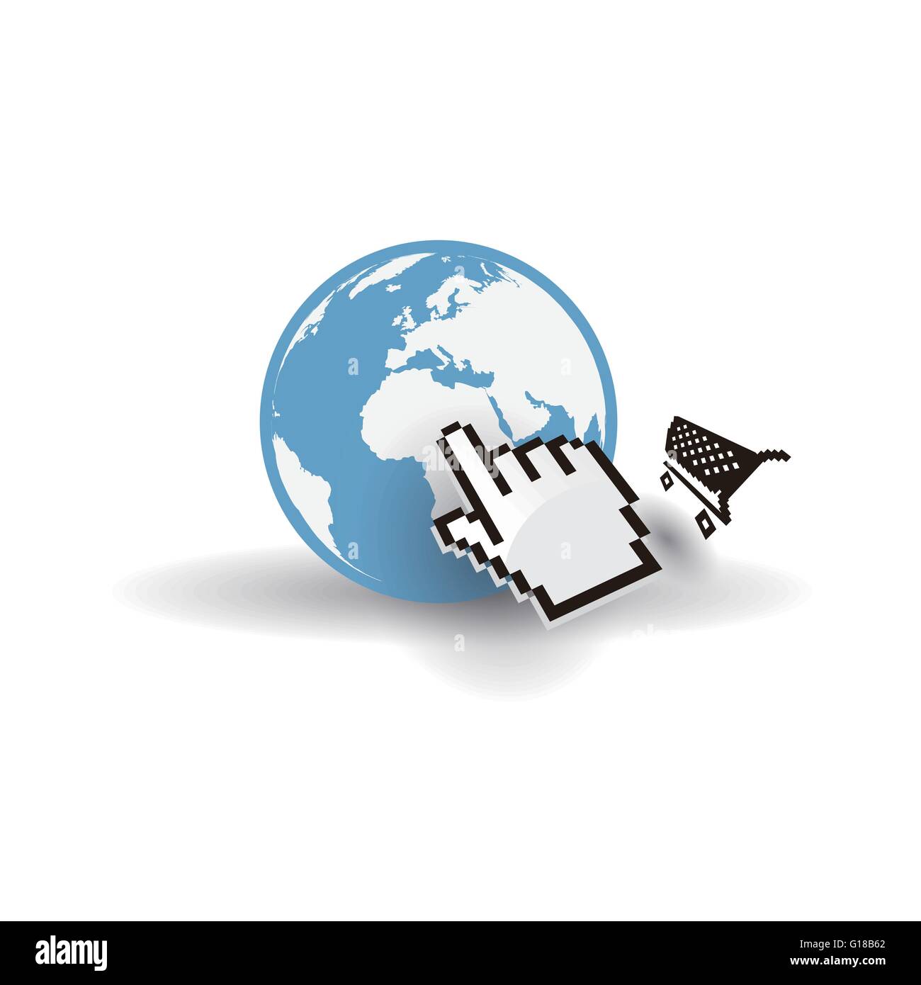 Internet earth globe with mouse hand and shopping cart Stock Vector