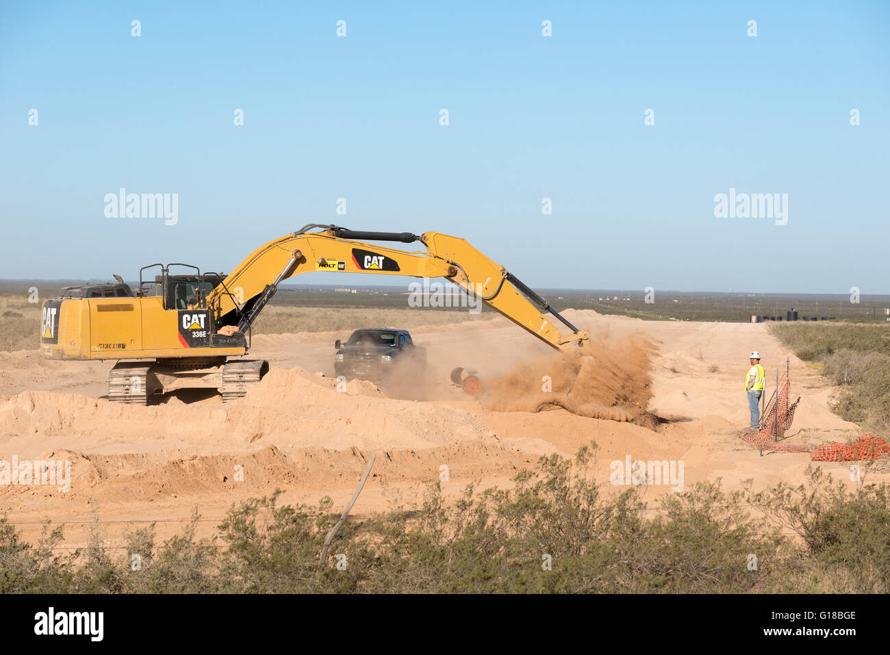 Clearing land for a new pipeline in West Texas. Stock Photo
