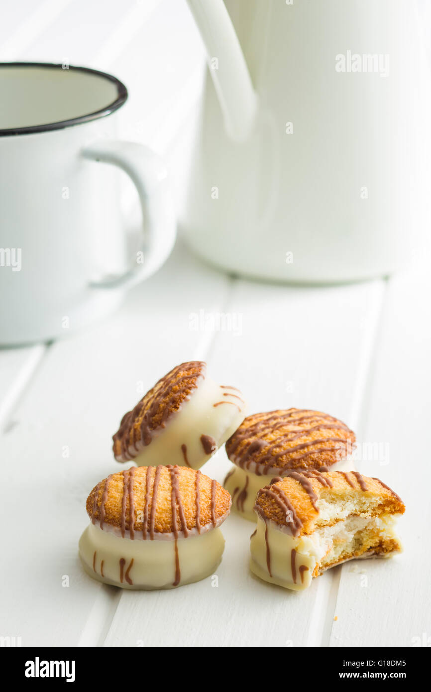 Sweet dessert. Biscuits with chocolate icing Stock Photo Alamy