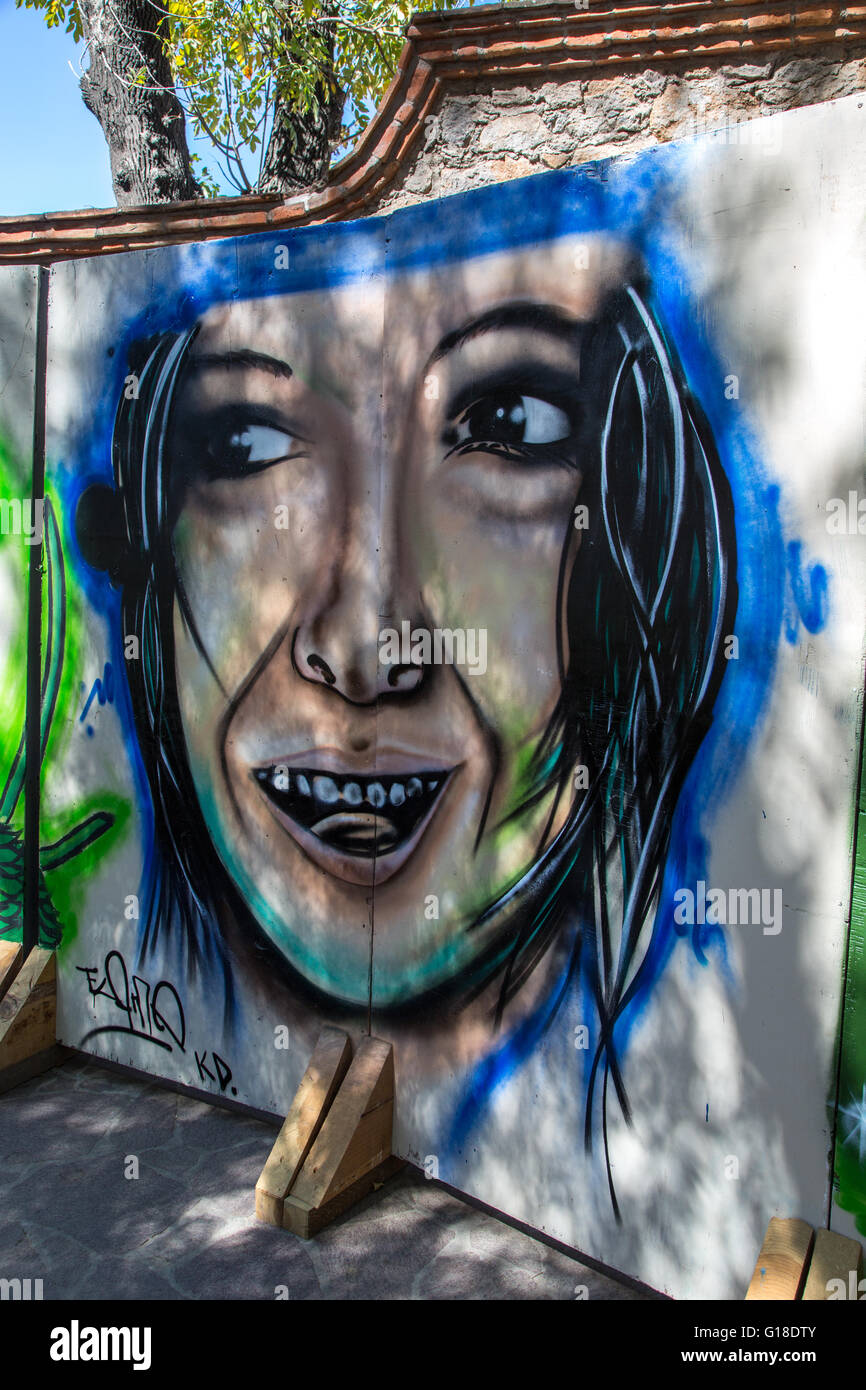 Urban art expo depicting a young Mexican girl in city of Tequisquiapan, Querétaro, Mexico Stock Photo
