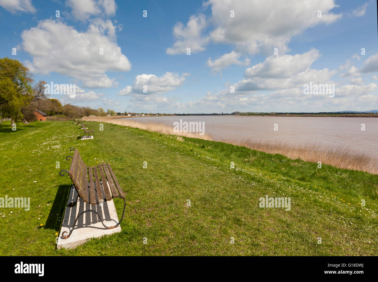 A riverside bench at River Severn, Newnham on Severn, Forest of Dean