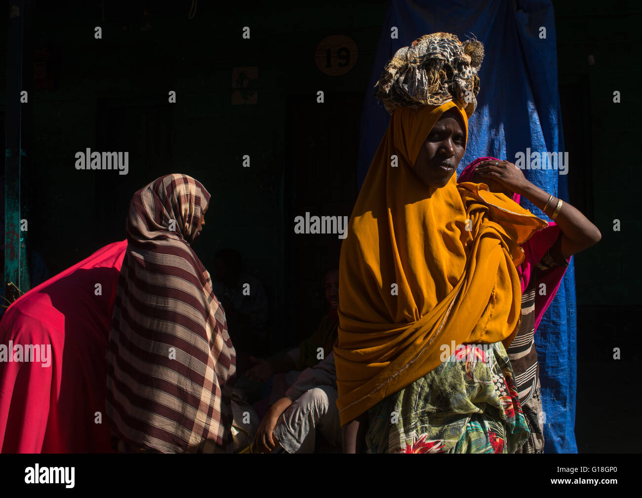 Women selling khat in the market near harar, Harari region, Awaday, Ethiopia Stock Photo