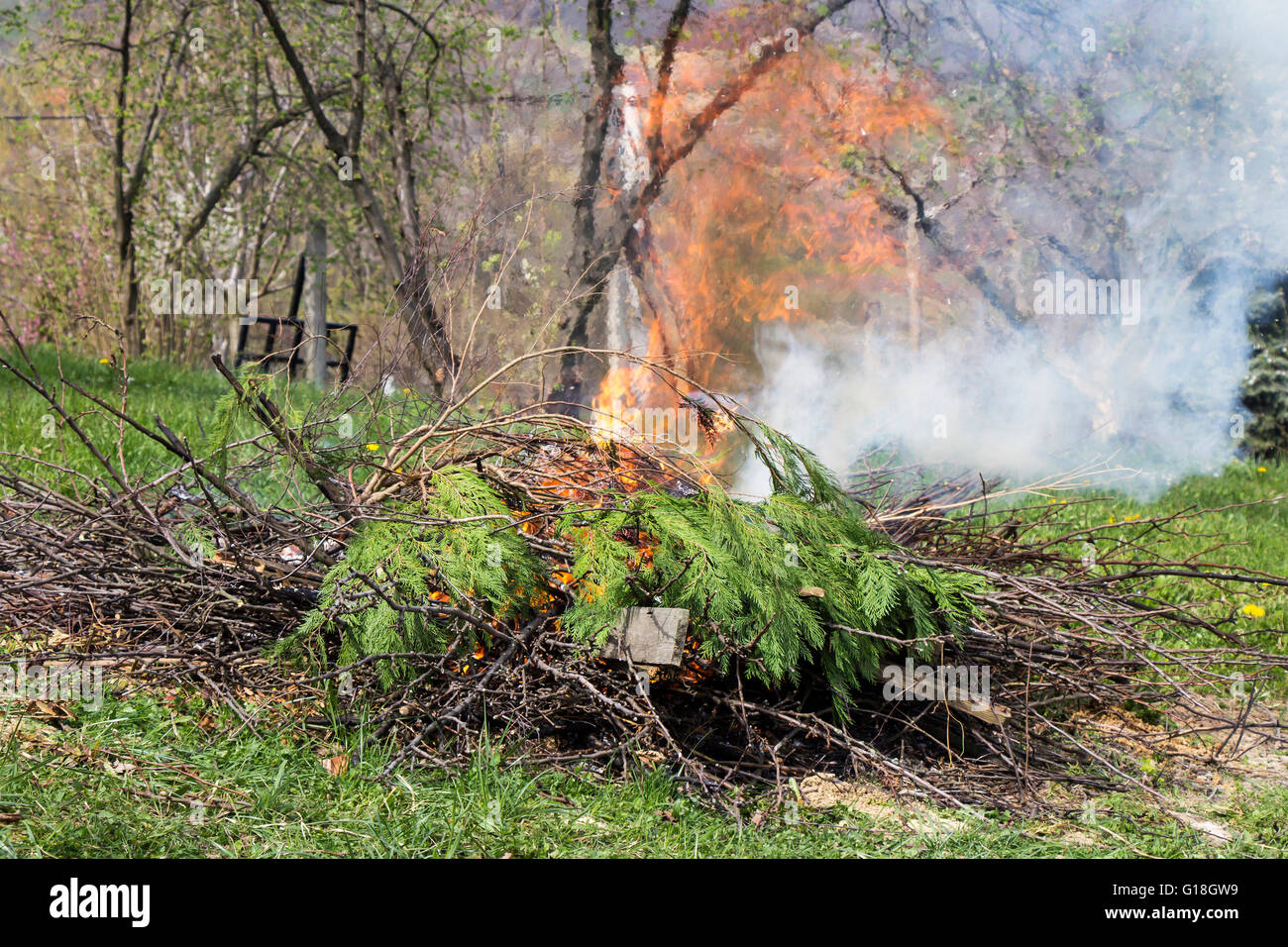 Fire and Smoke from during Burning of garden waste Stock Photo Alamy