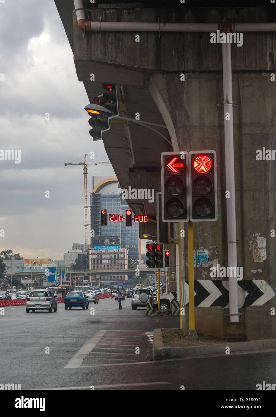 Street scene showing traffic lights, Addis abeba region, Addis ababa