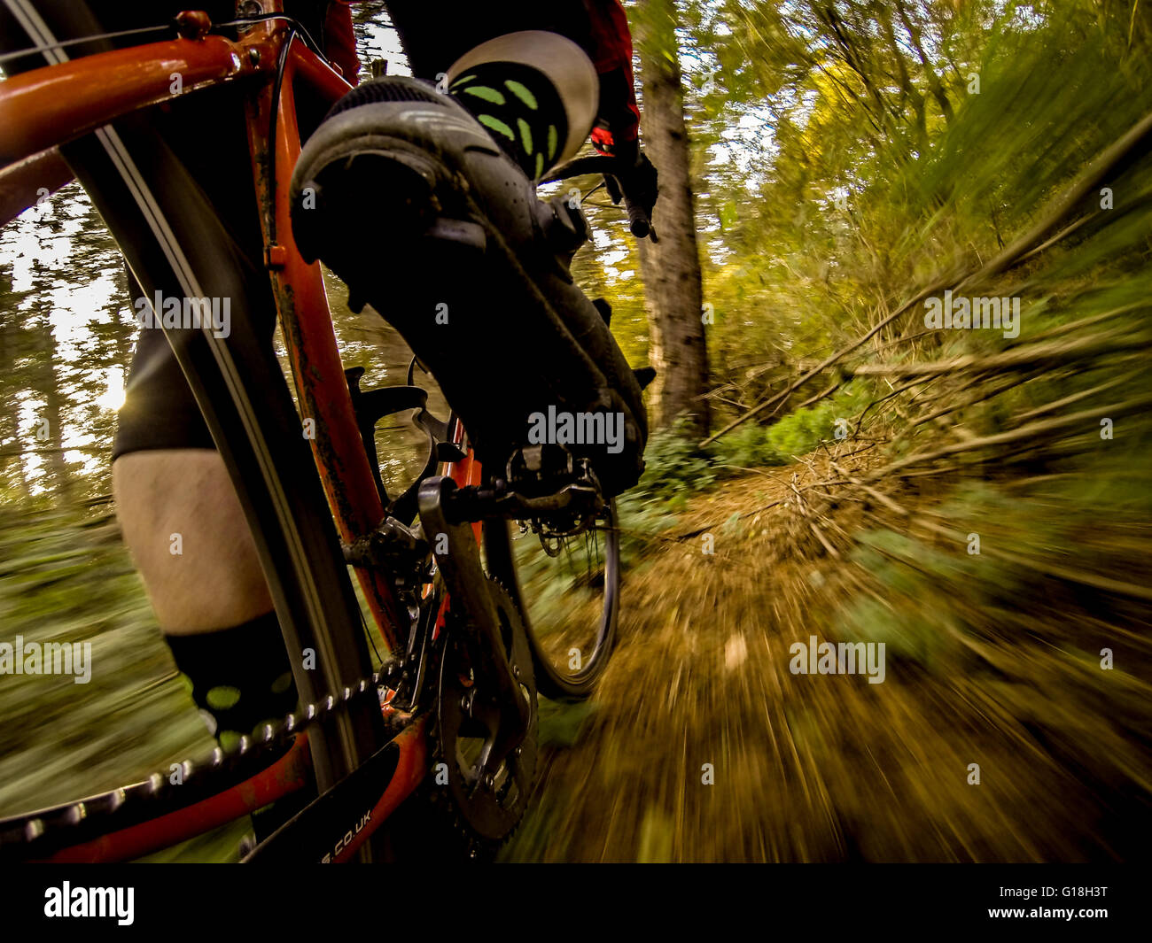 Worm's eye view of cross country cycling Stock Photo