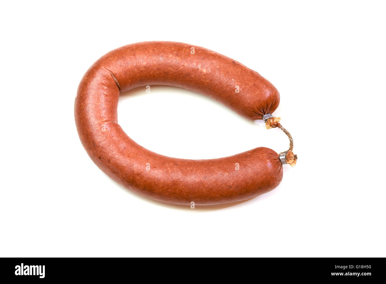 Beef sausage isolated on white background. Top view Stock Photo