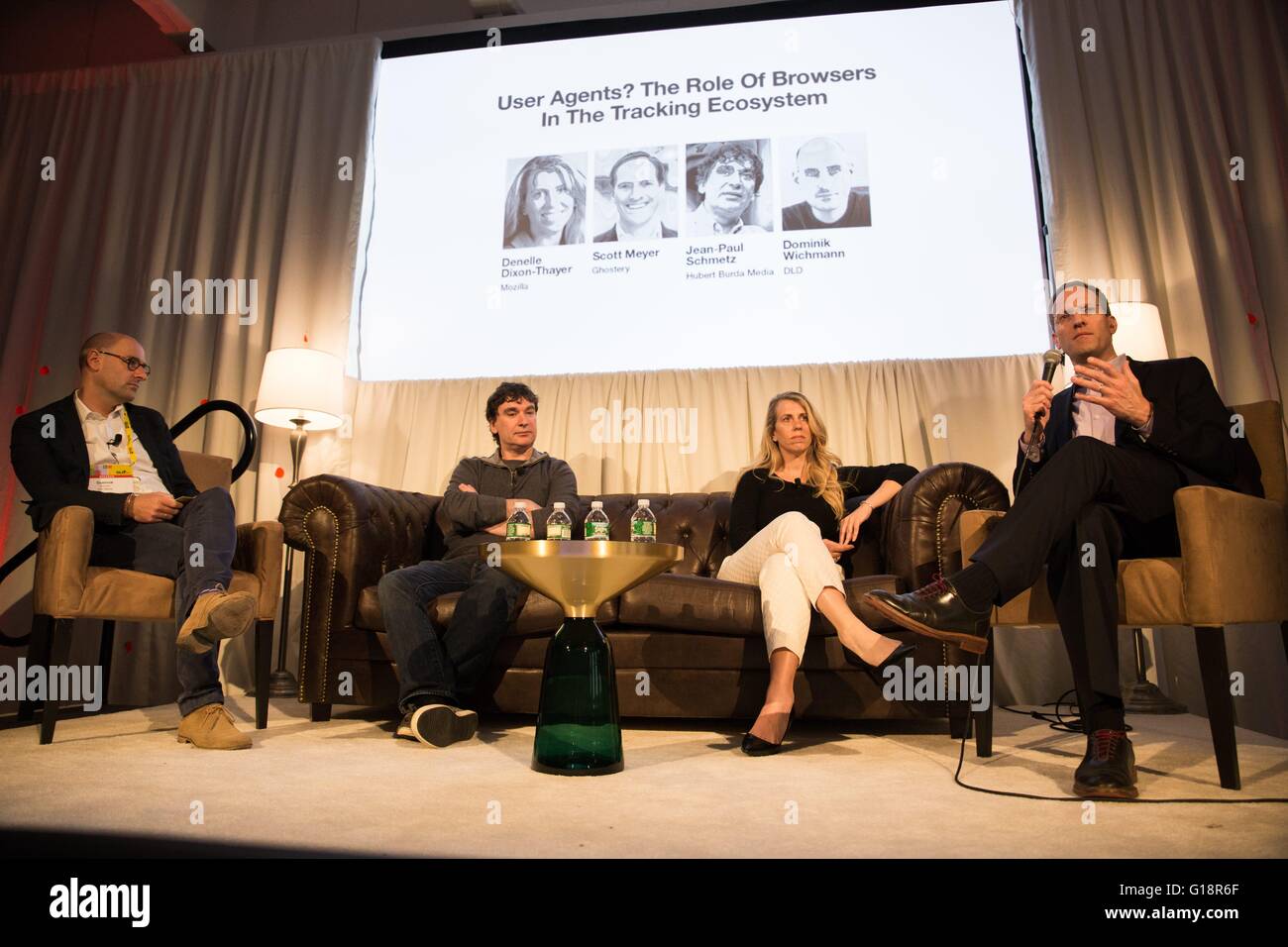 Dominik Wichmann, (DLD Media), Jean-Paul Schmetz (Hubert Burda Media),  Denelle Dixon-Thayer (Mozilla), Scott Meyer (Ghostery) during the DLDnyc  Conference 2016, Center548, New York City, May 4, 2016. The DLDnyc  Conferences are held