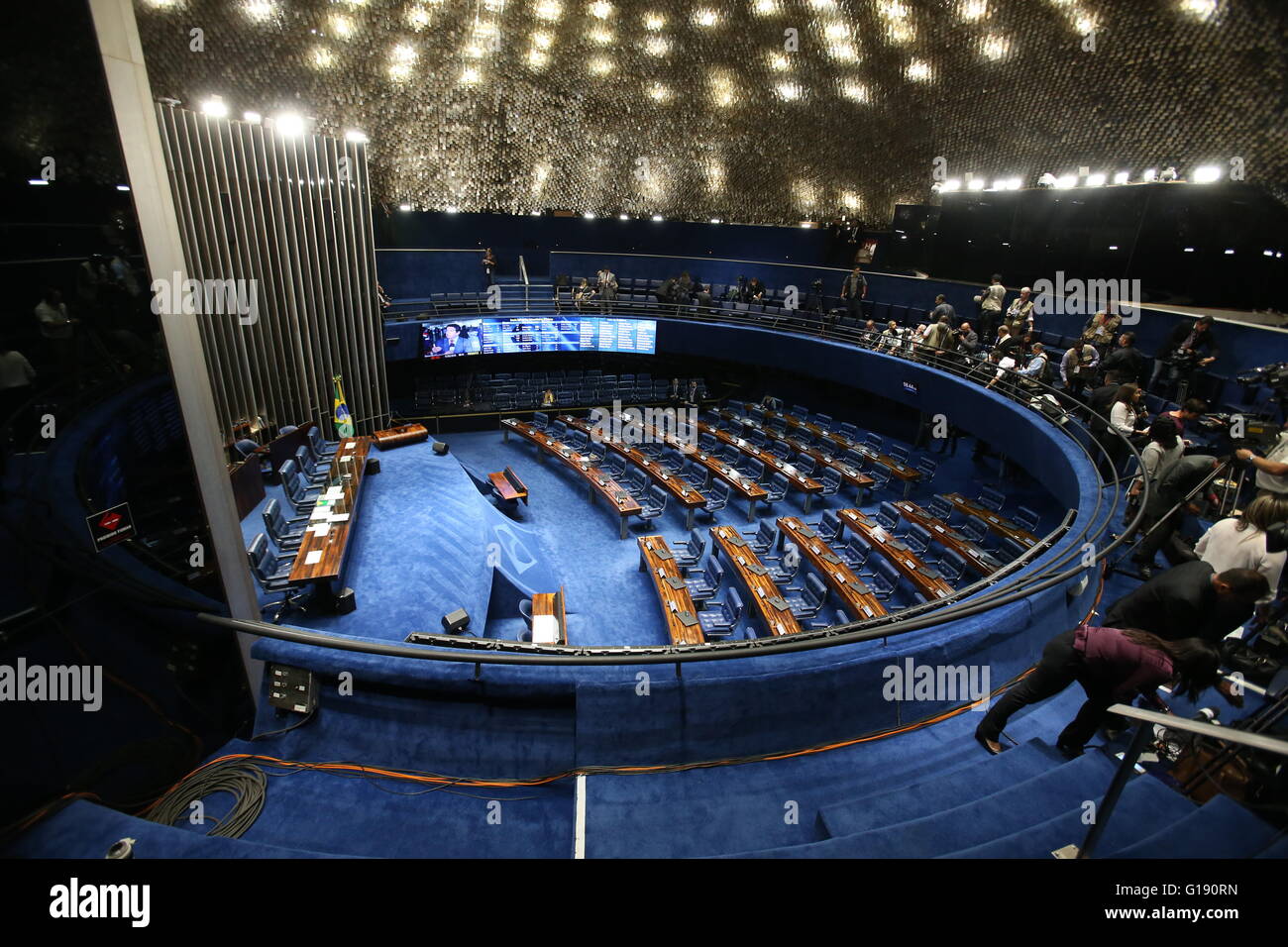 (160511) -- BRASILIA, May 11, 2016 (Xinhua) -- The Chamber of Senators plenary session is held in Brasilia, capital of Brazil, on May 11, 2016. The Brazilian Senate on Wednesday started the plenary session debating the voting for the impeachment of President Dilma Rousseff in Brasilia. (Xinhua/Andre Dusek/AGENCIA ESTADO) (jg) ***BRAZIL OUT*** Stock Photo