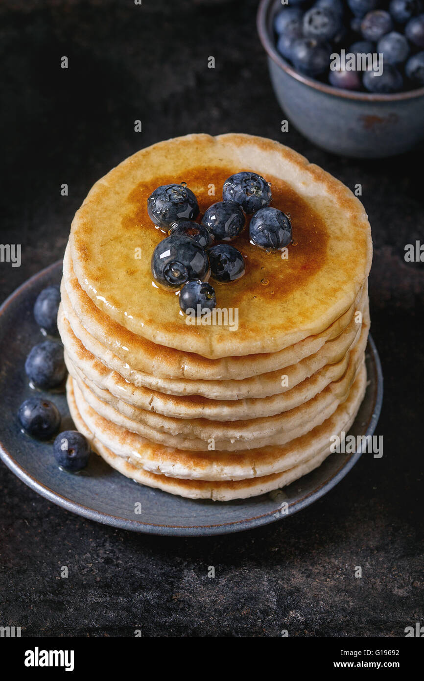 Pancakes with fresh blueberries Stock Photo