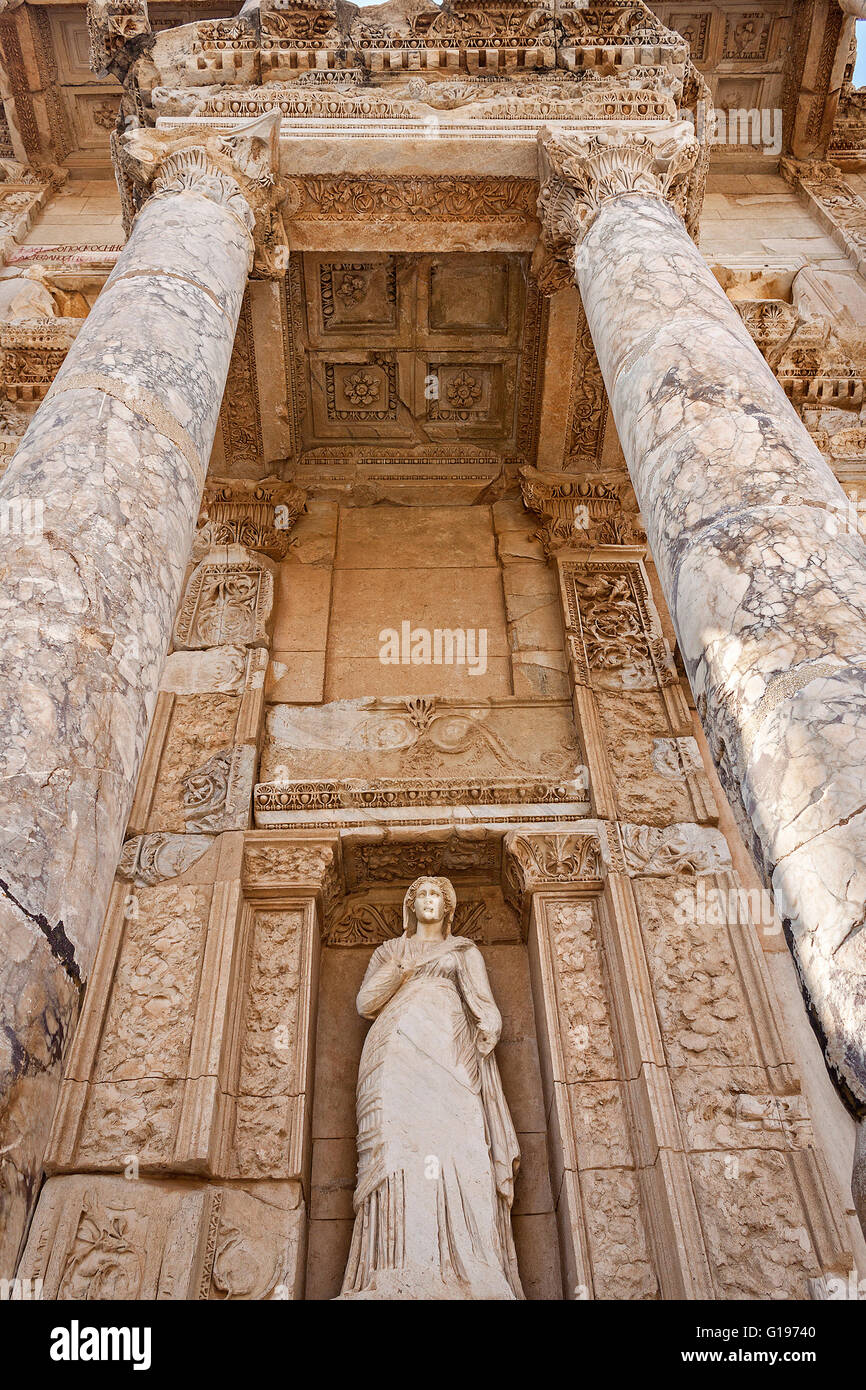 Statue at the Celsus Library in Ephesus, Turkey Stock Photo