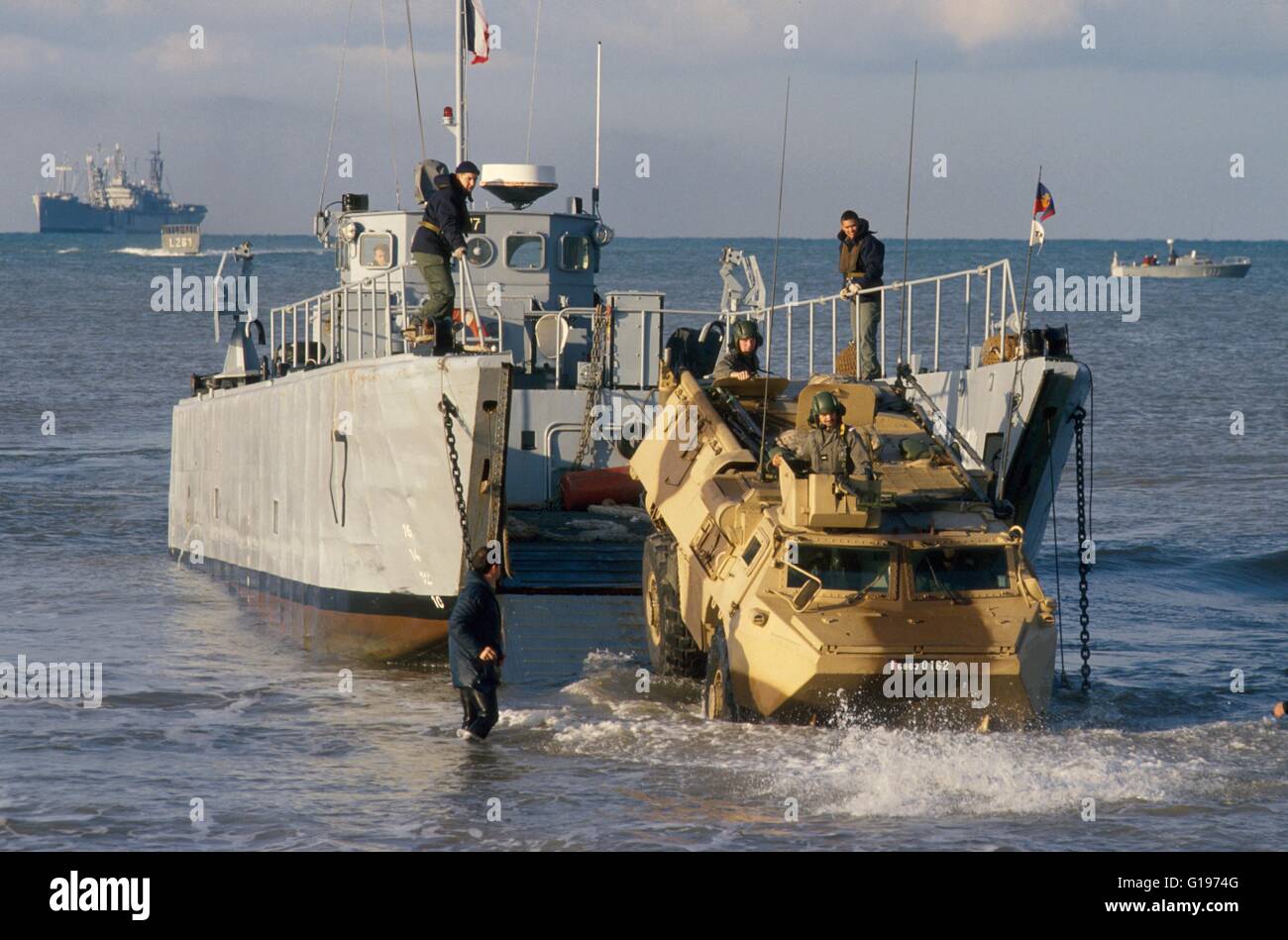 European military exercises in center Italy, landing of French Navy infantry Stock Photo
