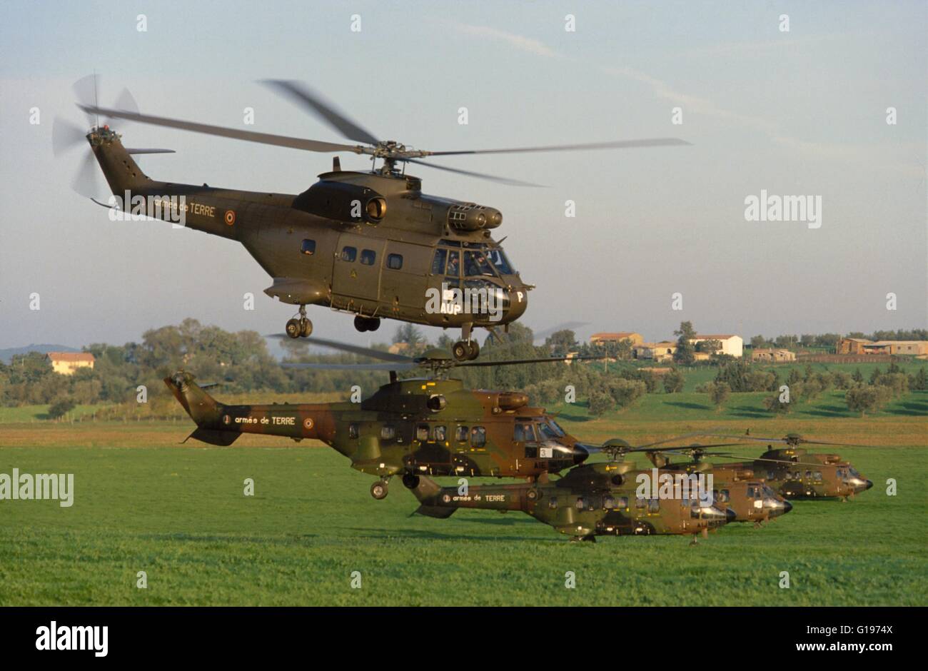 European military exercises in center Italy, Super Puma French helicopters  Stock Photo - Alamy