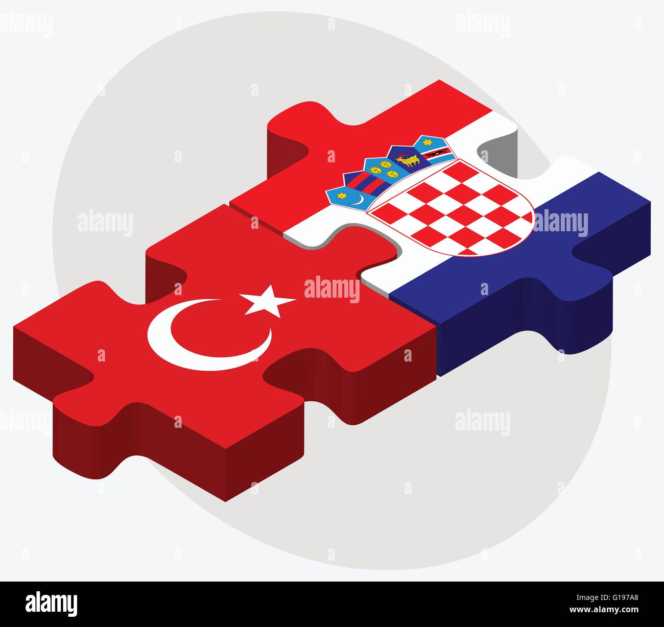 Turkey and Croatia Flags in puzzle isolated on white background Stock