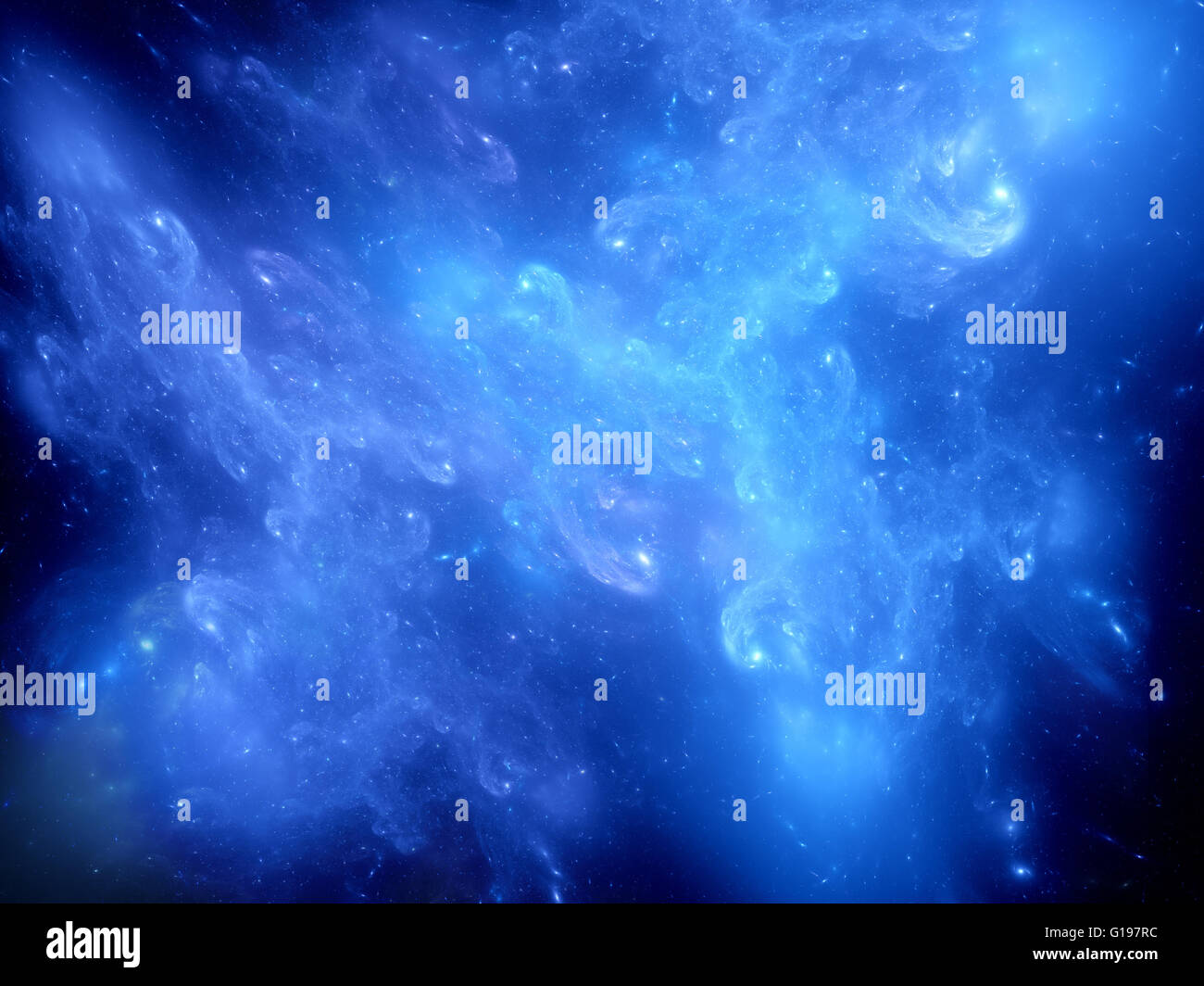 Blue glowing nebula in deep space, computer generated abstract background Stock Photo