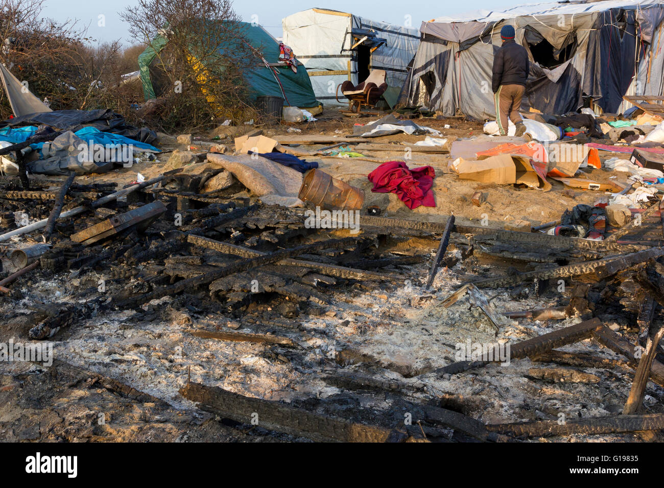 The Jungle refugee & migrant camp, Calais, Northern France Stock Photo