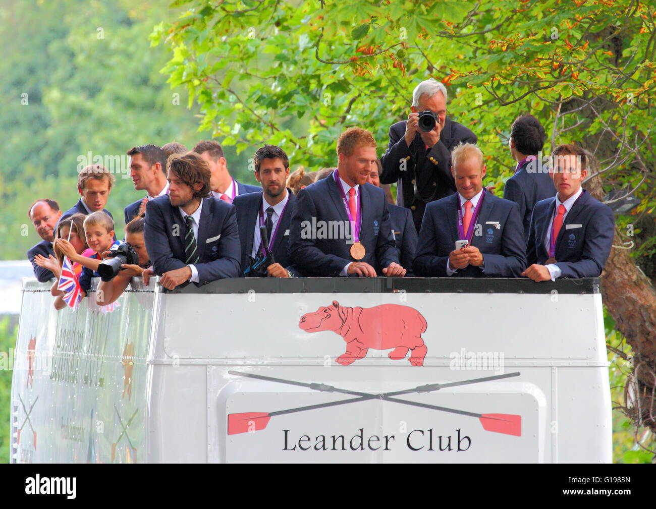 British Rowing Medalists of the 2012 London Olympics get a warm reception In Henley-on-Thames, home of the Leander Club Stock Photo