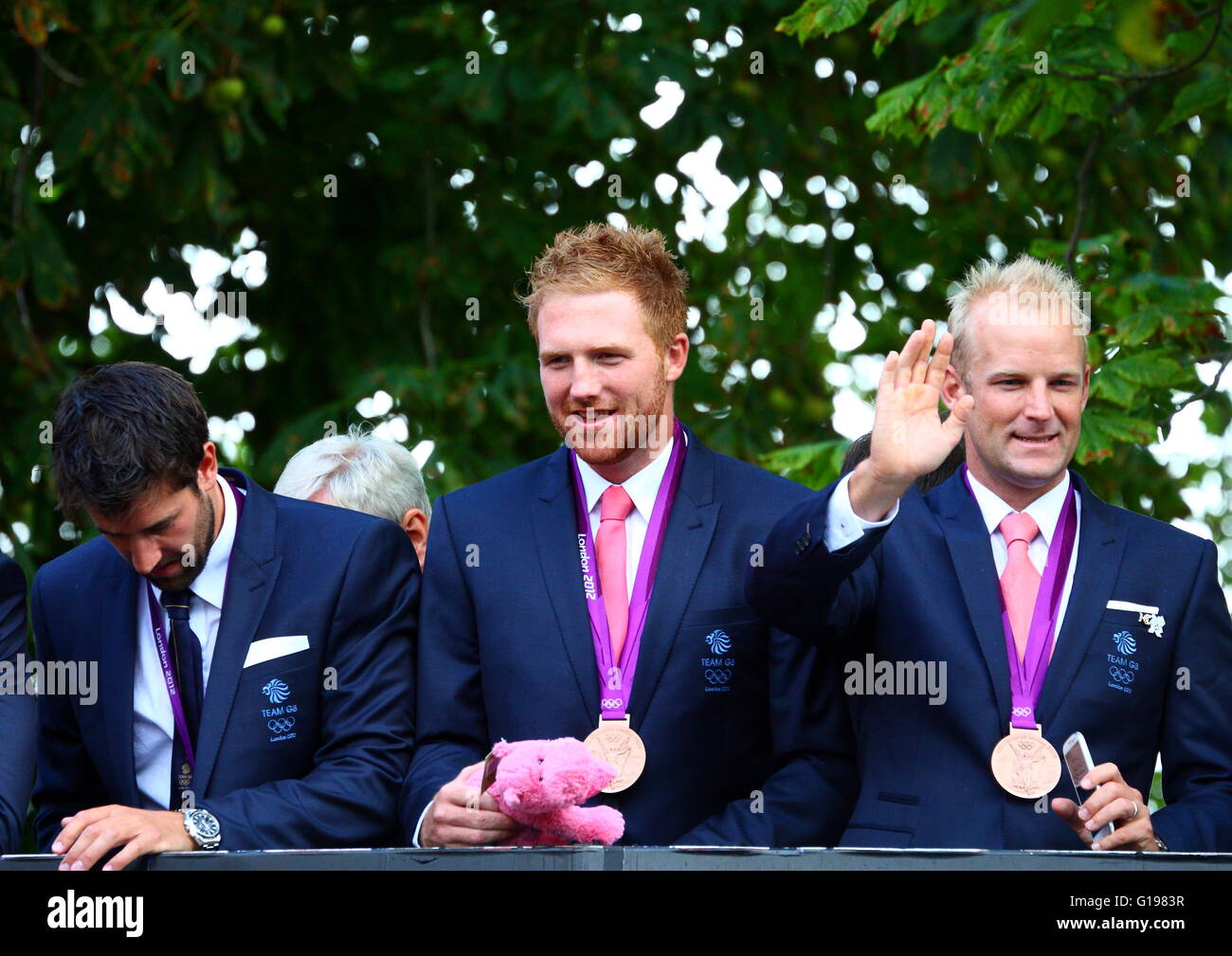 British Rowing Medalists of the 2012 London Olympics get a warm reception In Henley-on-Thames, home of the Leander Club Stock Photo