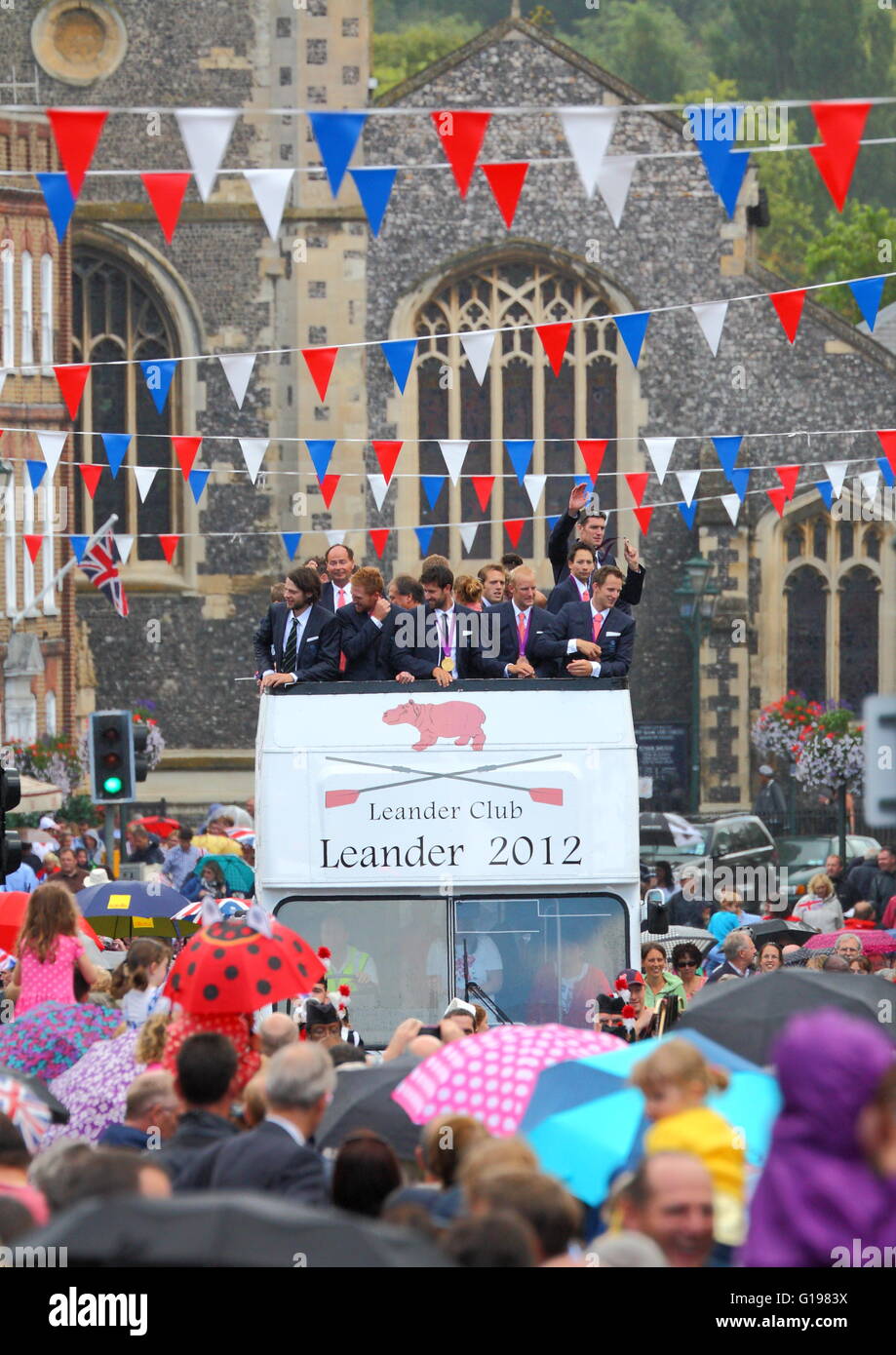 British Rowing Medalists of the 2012 London Olympics get a warm reception In Henley-on-Thames, home of the Leander Club Stock Photo