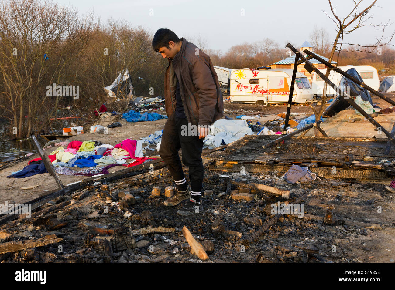 The Jungle refugee & migrant camp, Calais, Northern France Stock Photo