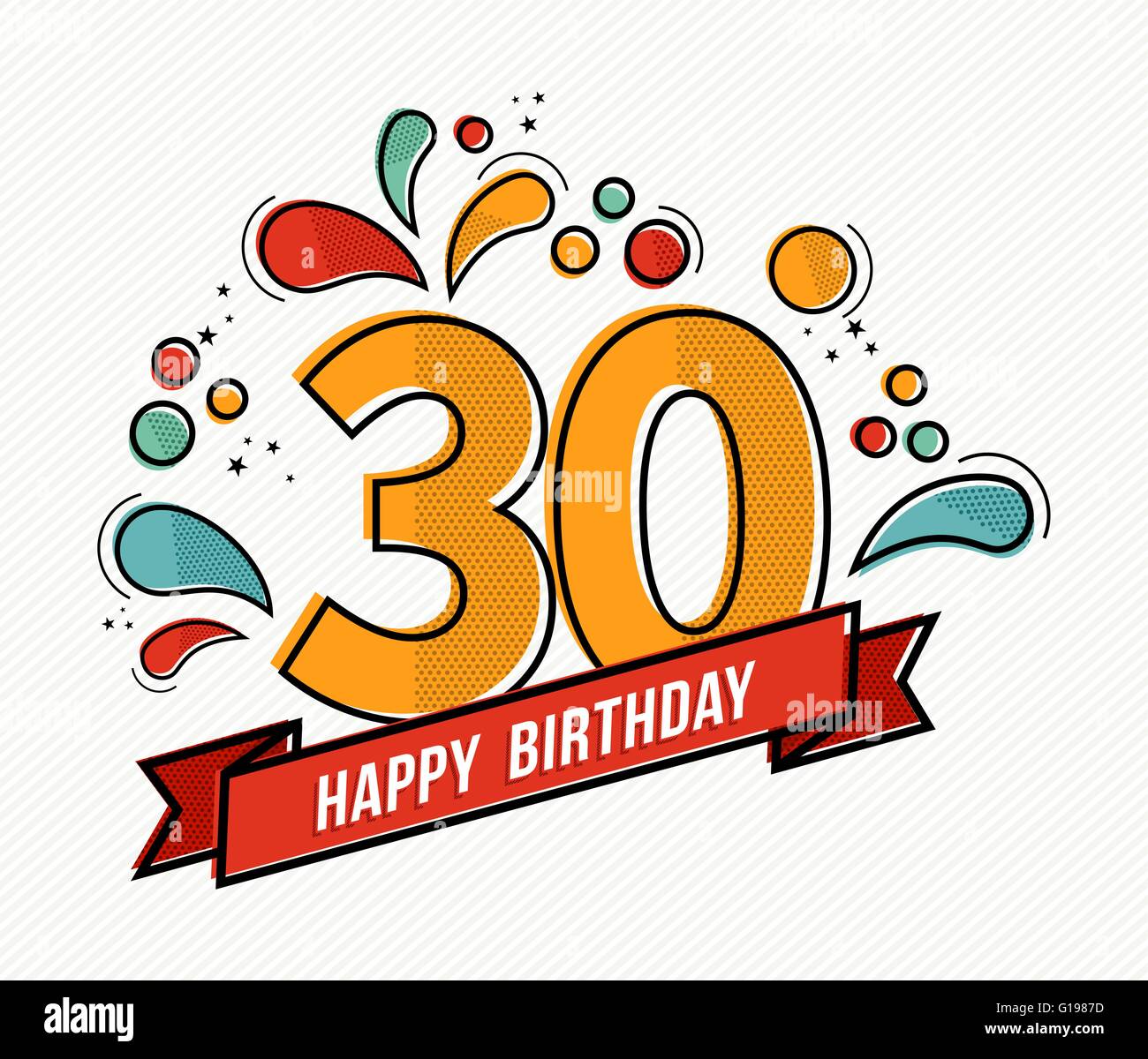 Happy birthday number 30, greeting card for thirty year in modern flat line  art with colorful geometric shapes Stock Vector Image & Art - Alamy