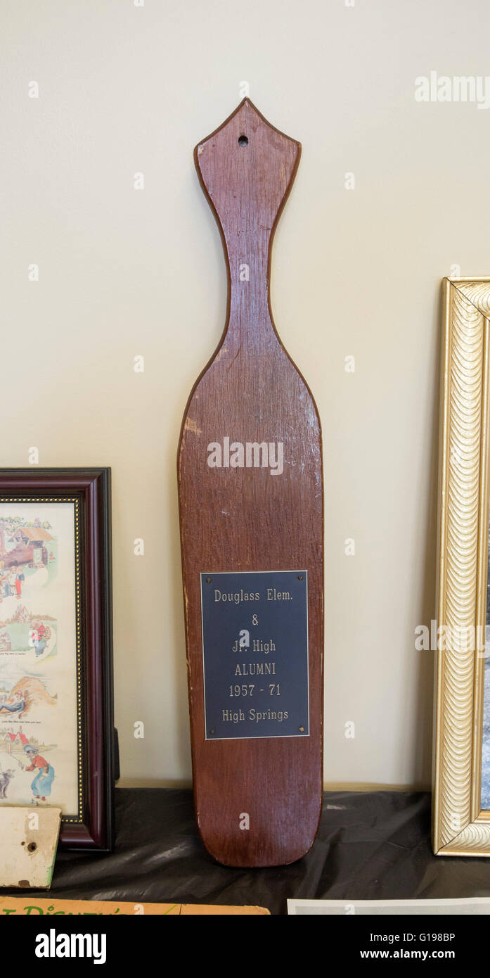 High Springs Historical Museum features an old wooden paddle used in the local school and donated by former students. Stock Photo