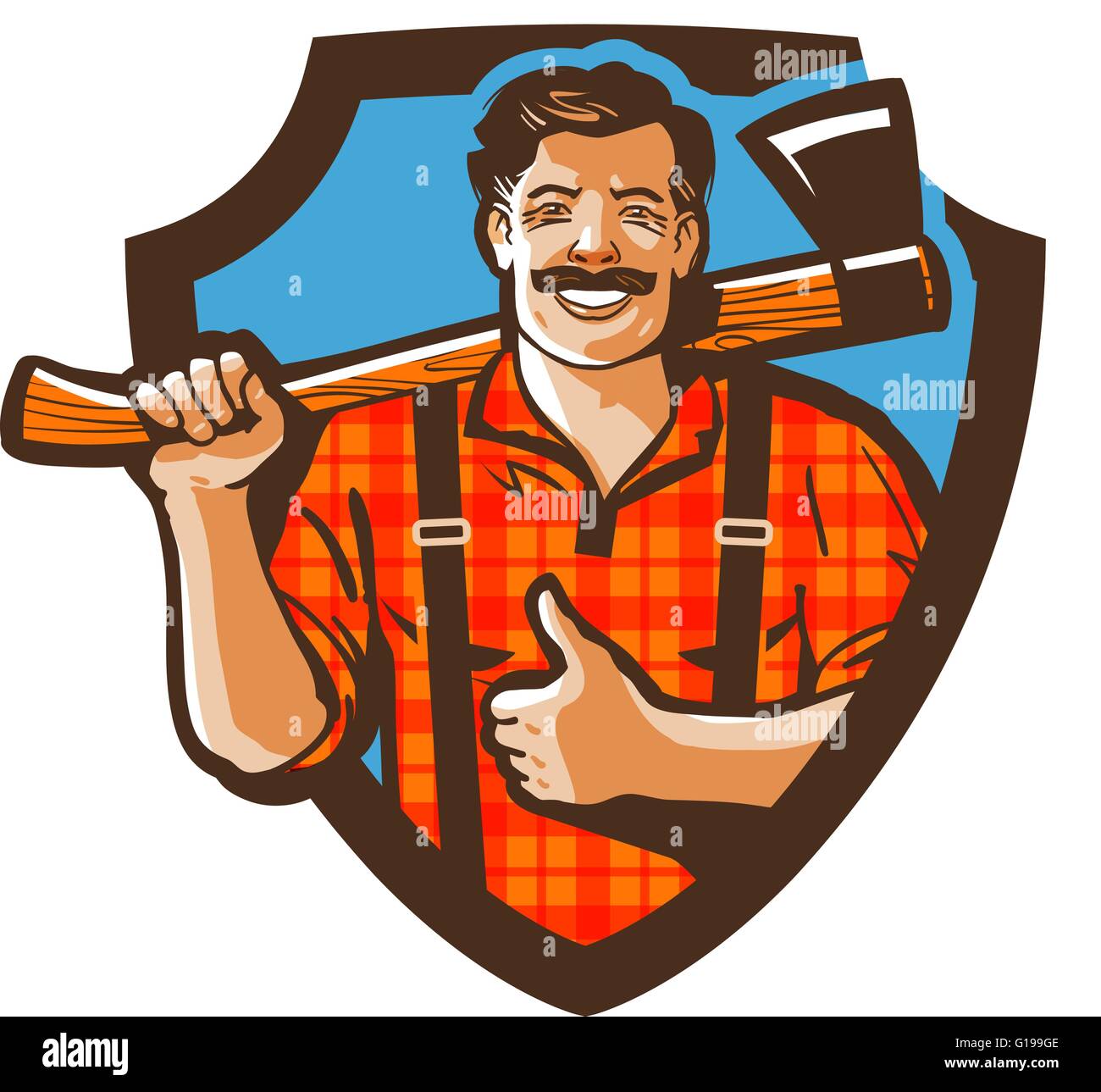 bearded canadian woodcutter with axe in plaid shirt Stock Vector