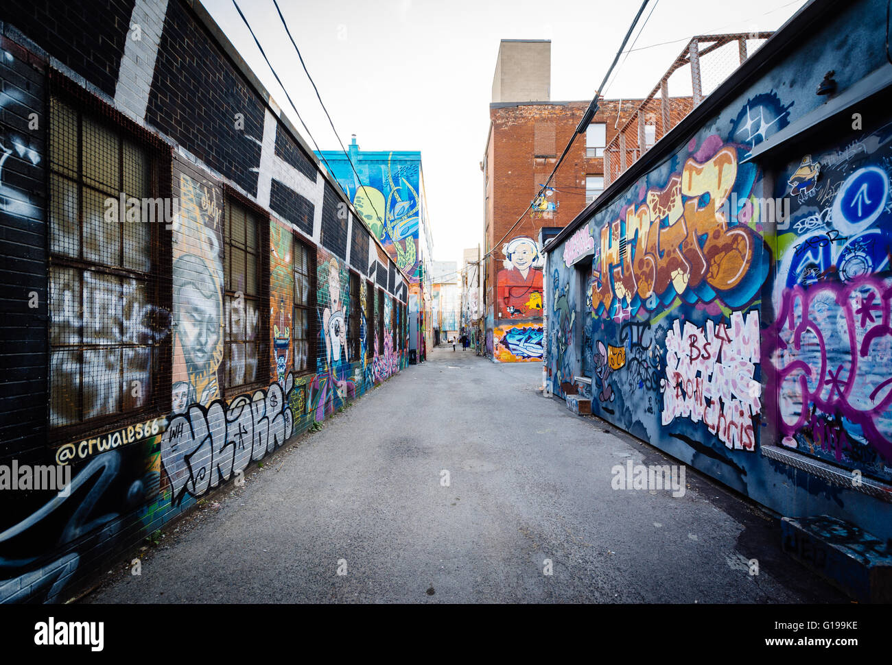 Street art in Graffiti Alley, in the Fashion District of Toronto, Ontario. Stock Photo