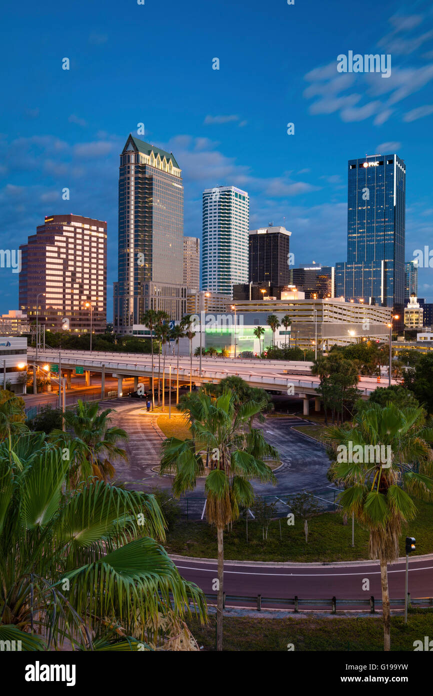 Morning twilight over the skyline of Tampa, Florida, USA Stock Photo