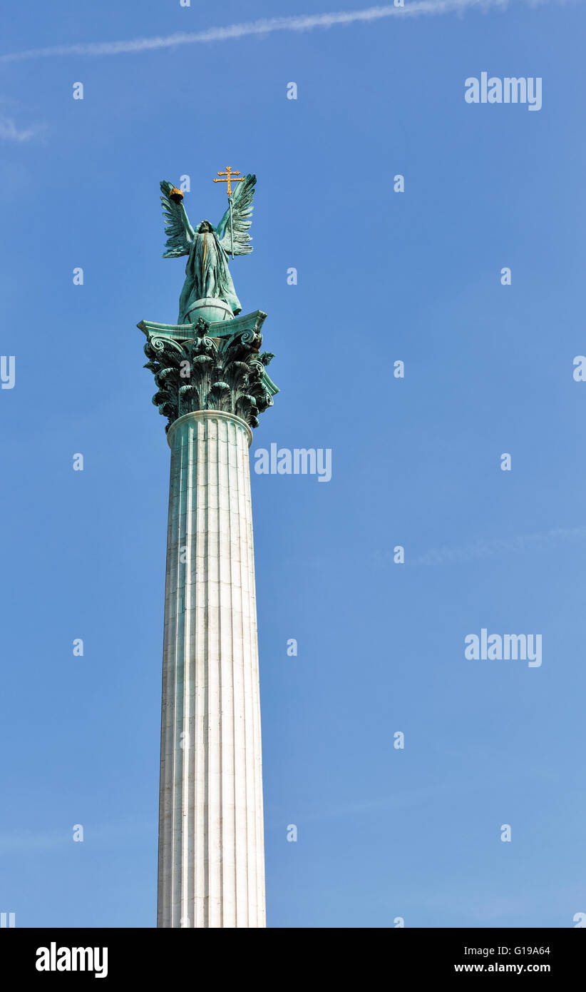 Archangel Gabriel statue on the Heroes square in Budapest, Hungary ...