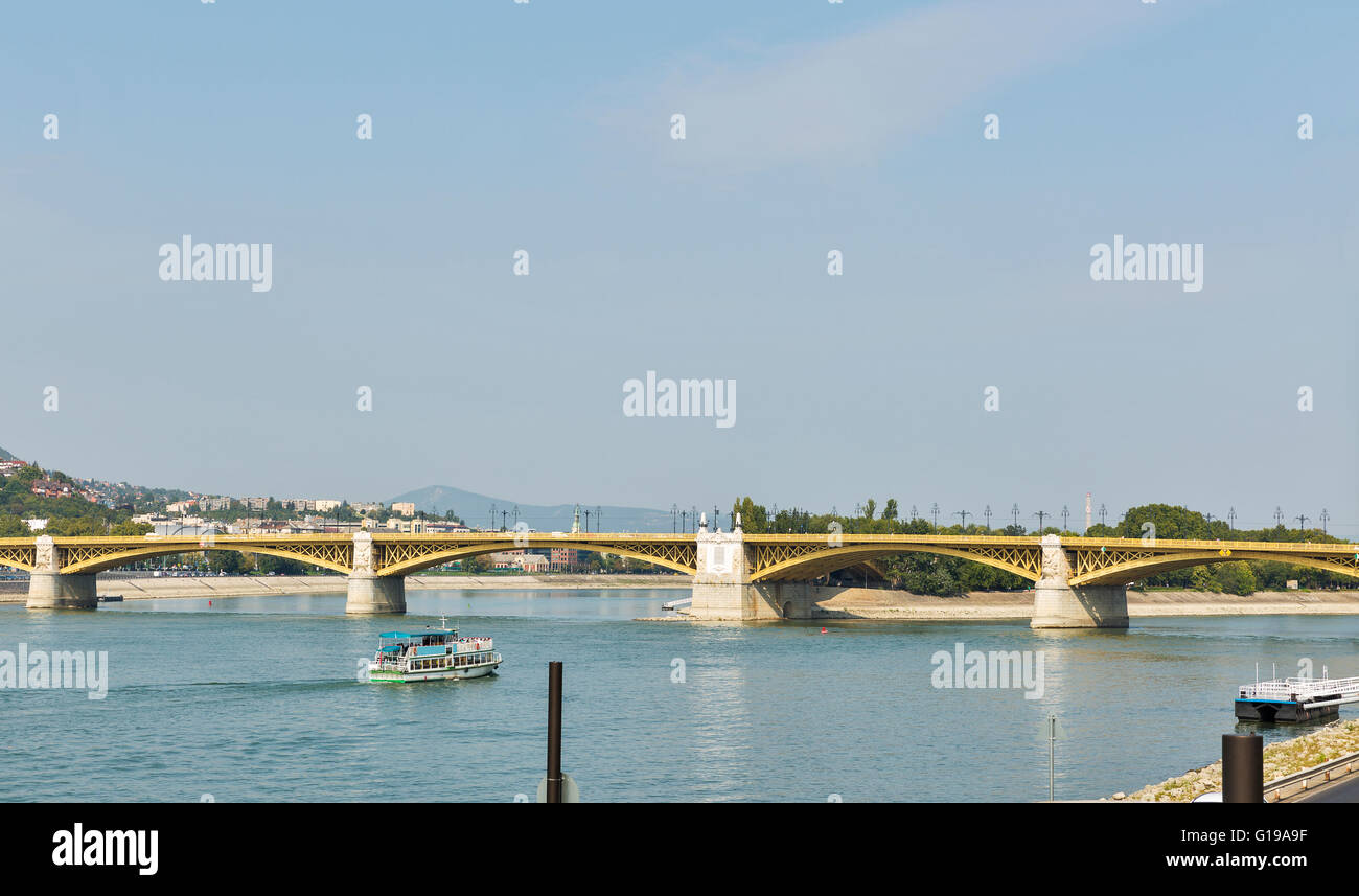 Margit or Margaret Bridge (sometimes Margit Bridge) in Budapest, Hungary. It connects Buda and Pest across the Danube river. Cop Stock Photo