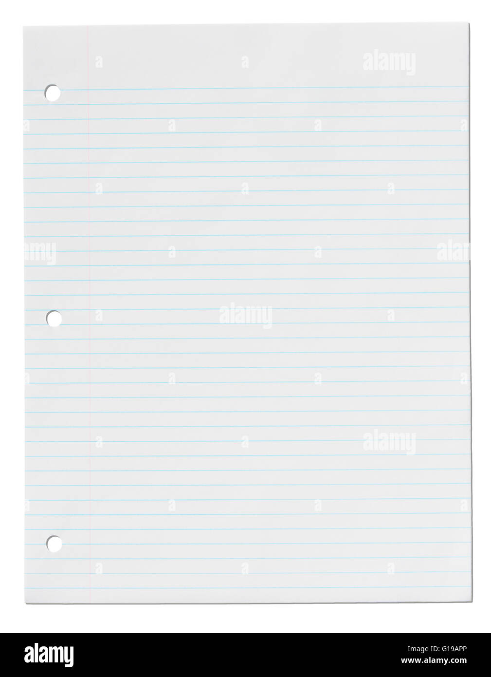 Blank sheet of paper. Lined paper with a fine line of shadow. Stock Photo