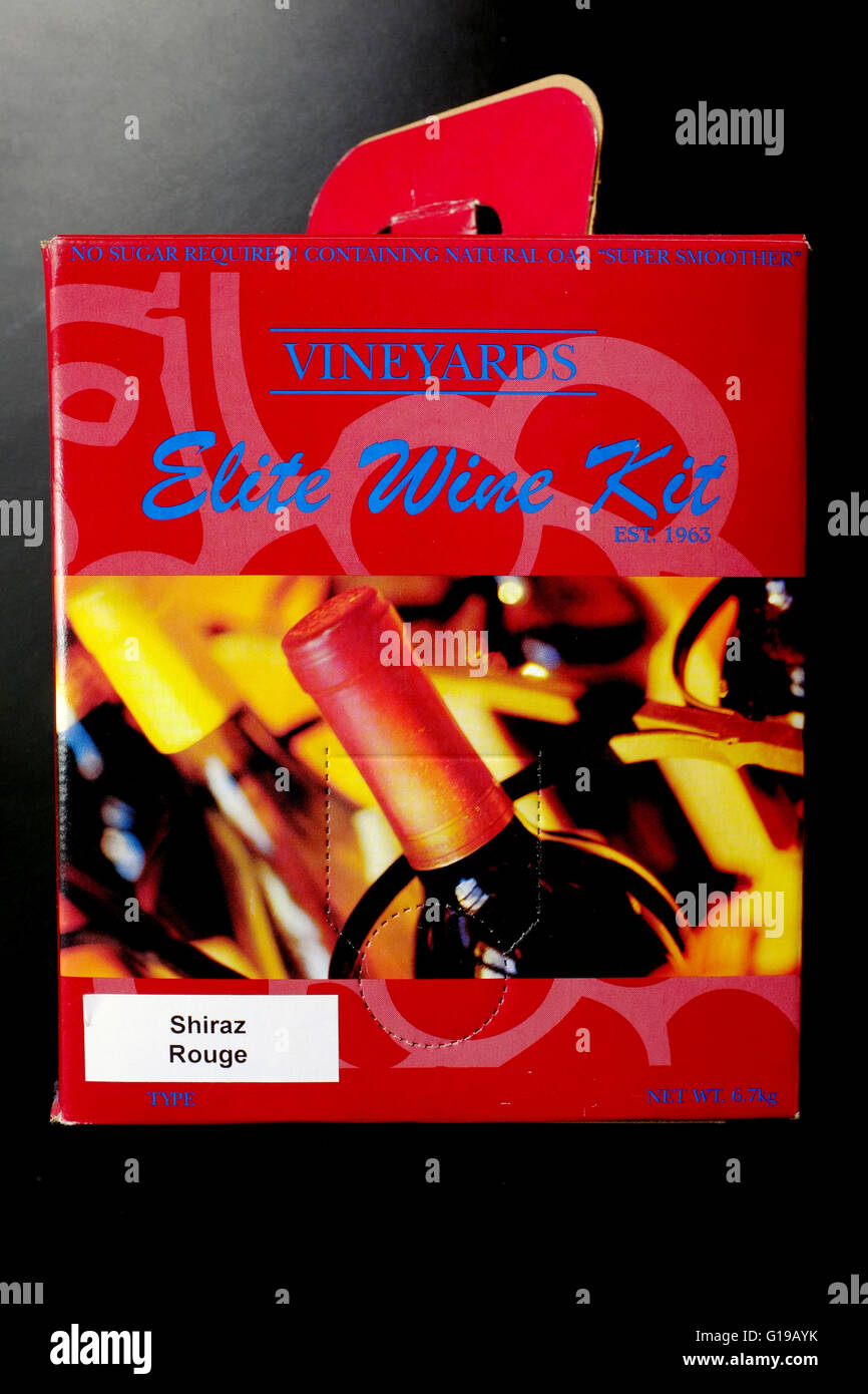 A home wine brewing kit photographed against a black background Stock