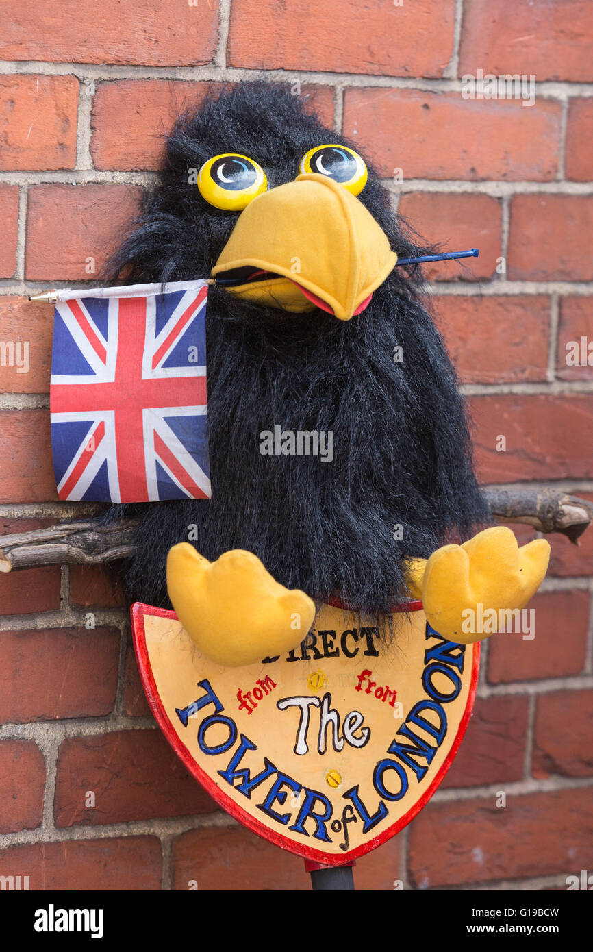 A Raven of the Tower of London puppet with Union Flag. The 41st Annual Covent Garden May Fayre and Puppet Festival takes place in the grounds of St Paul's Church. Stock Photo