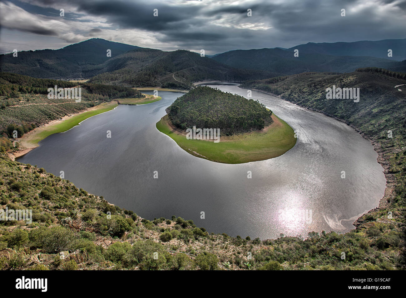 Meander Melero, Alagon river , Las Hurdes area; Caceres province; Extremadura region; Spain Stock Photo