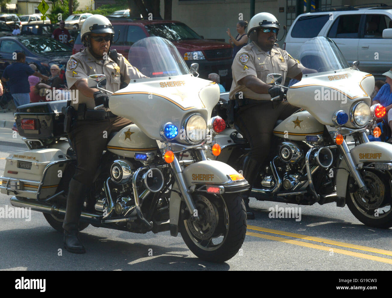 2 motorcycle Deputy Sheriffs Stock Photo