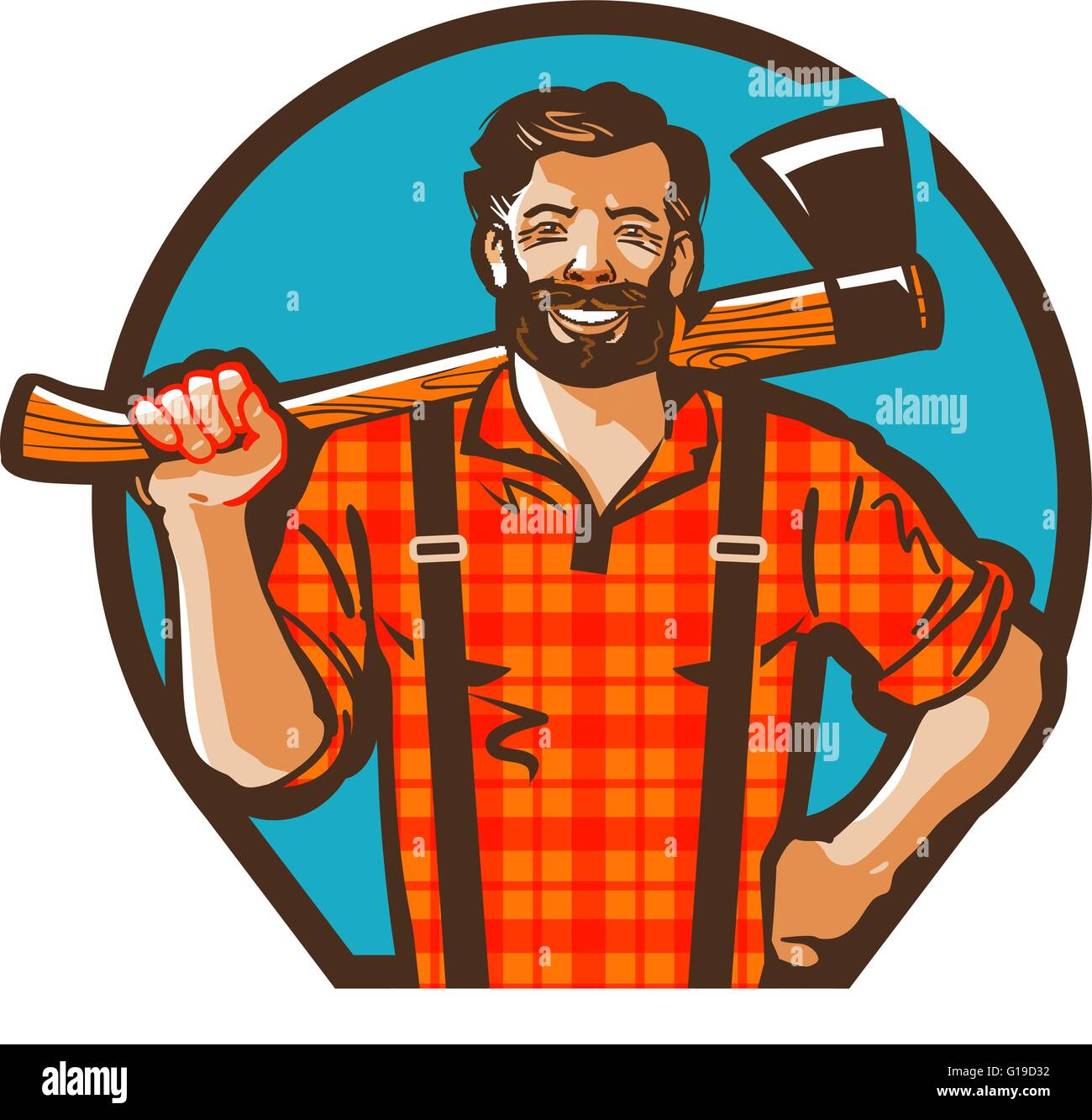 Cartoon lumberjack holding an axe. Vector illustration Stock Vector