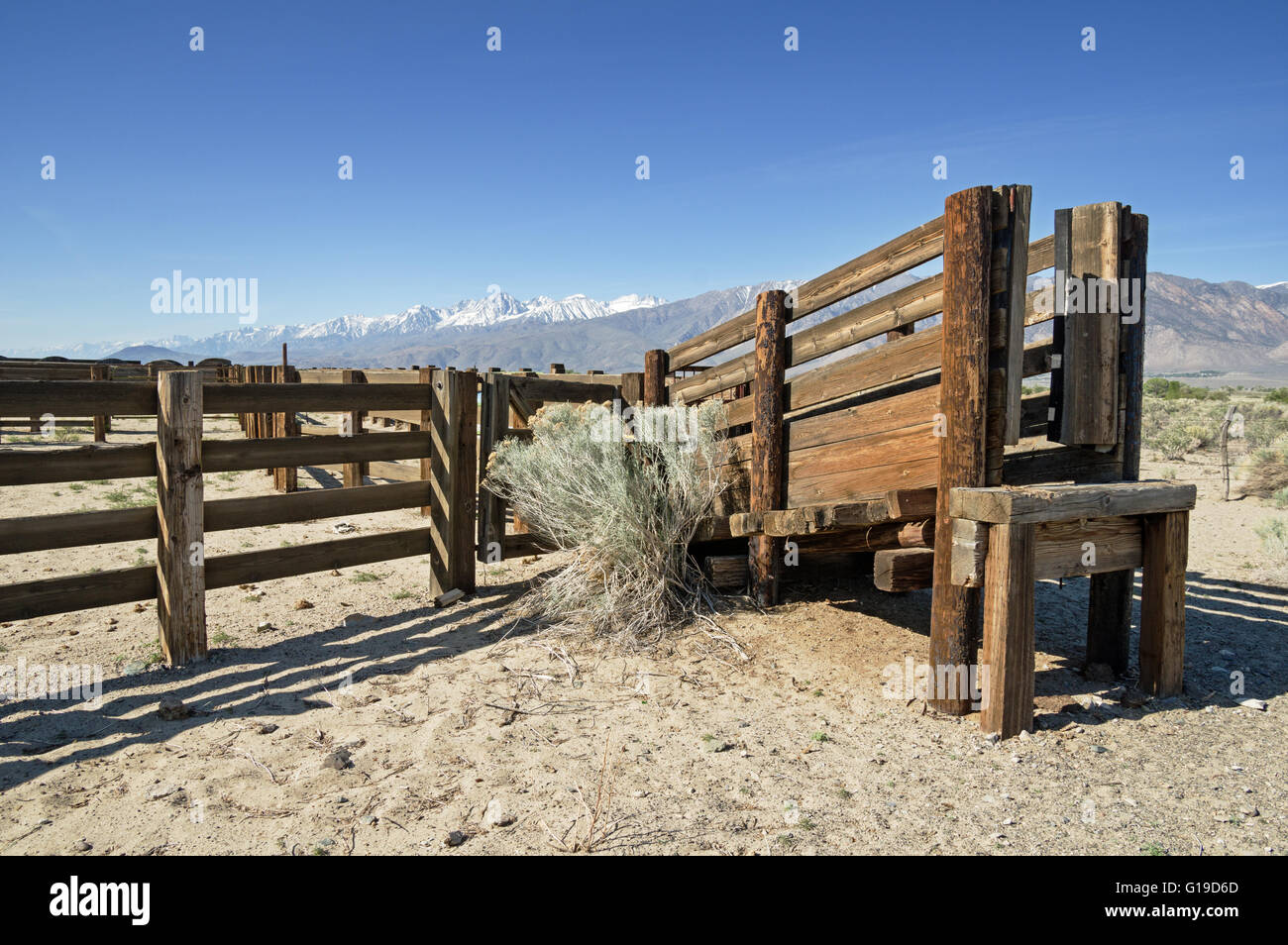 coral and cattle chute in the Owens Valley of California Stock Photo