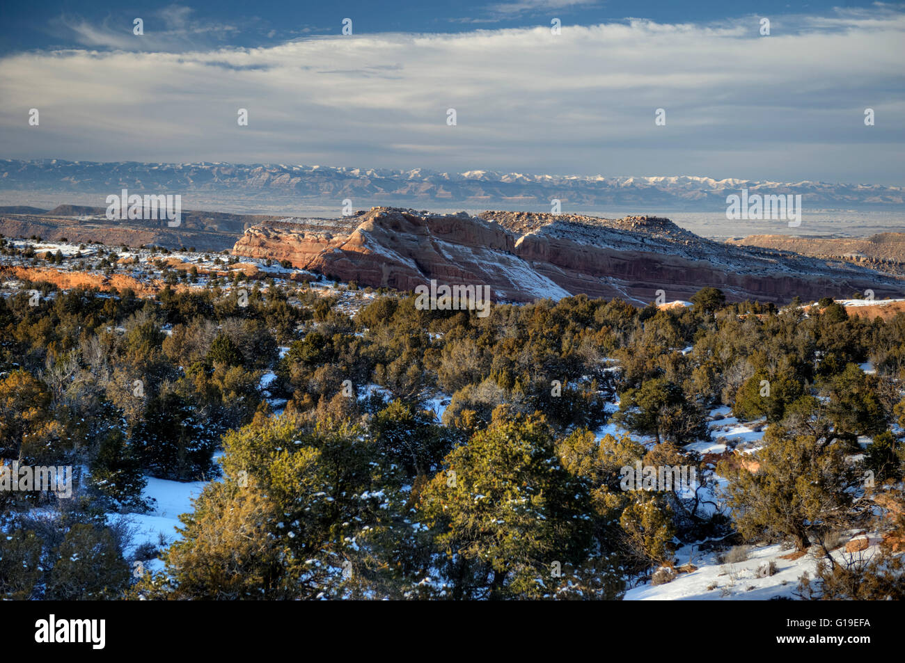 Little Pinto Mesa, as seen from the 'Top of the World' 4WD trail east of Moab, Utah. Stock Photo