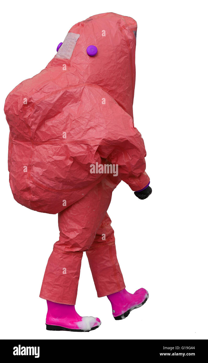 man with red protective gear against biological risk  on white background Stock Photo