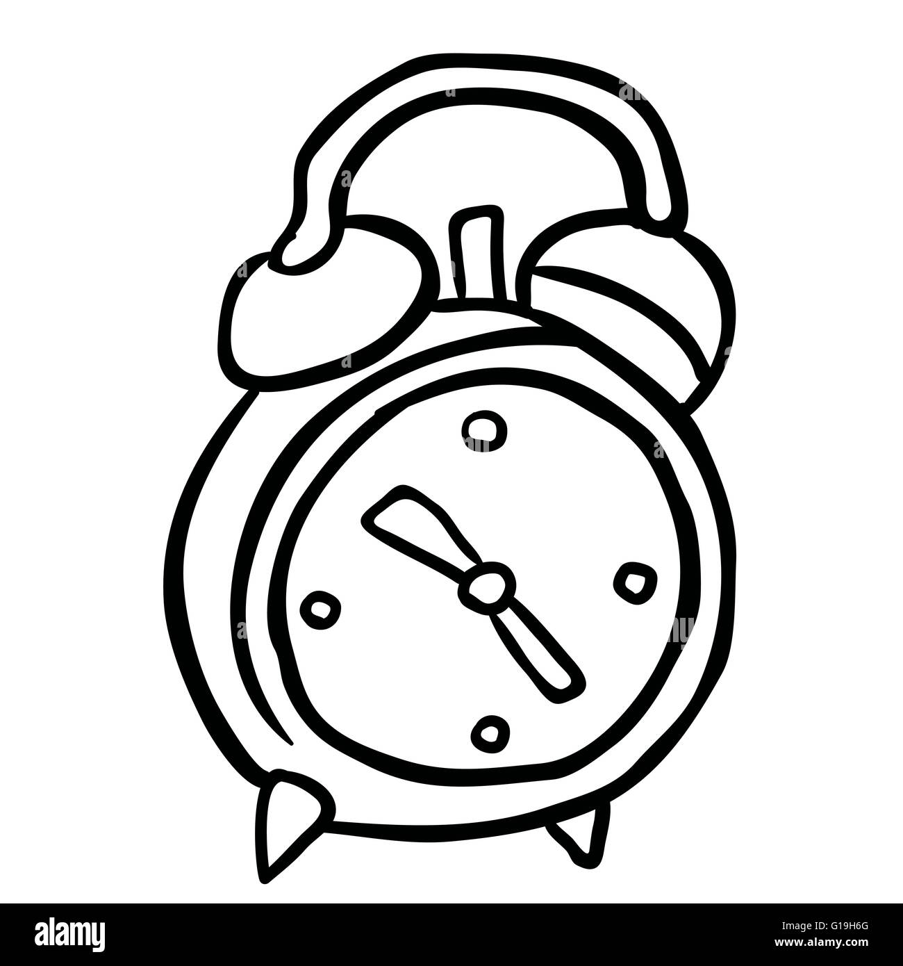 simple black and white alarm clock cartoon Stock Vector