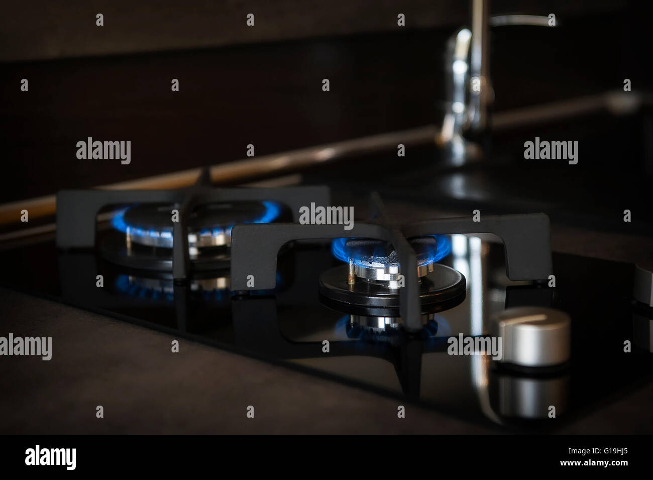 Black glass gas hob Stock Photo Alamy