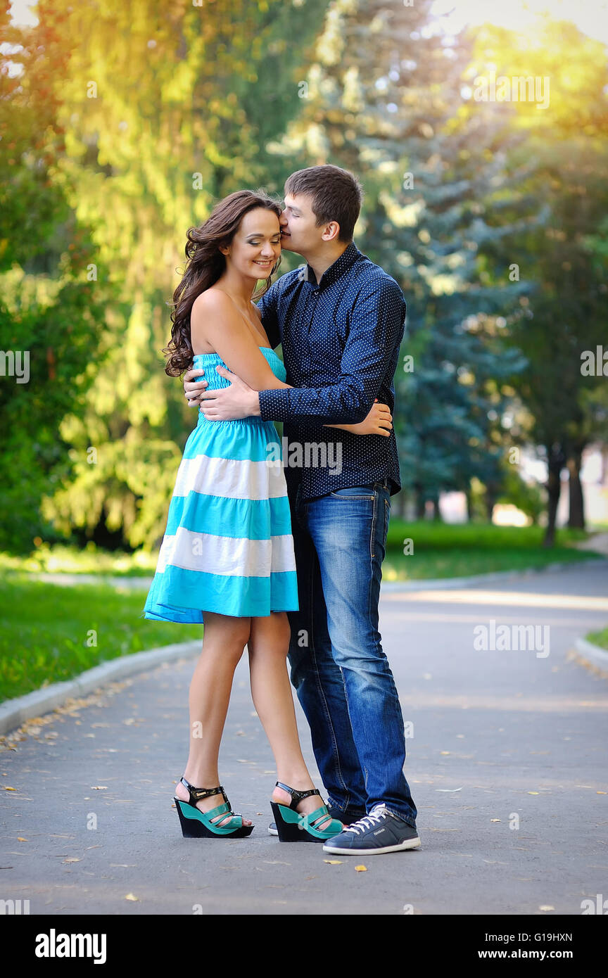 Happy young couple in love at the park. Stock Photo