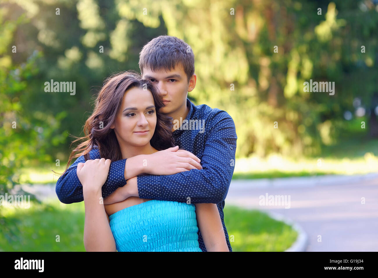 two person loving each other resting in the Park Stock Photo