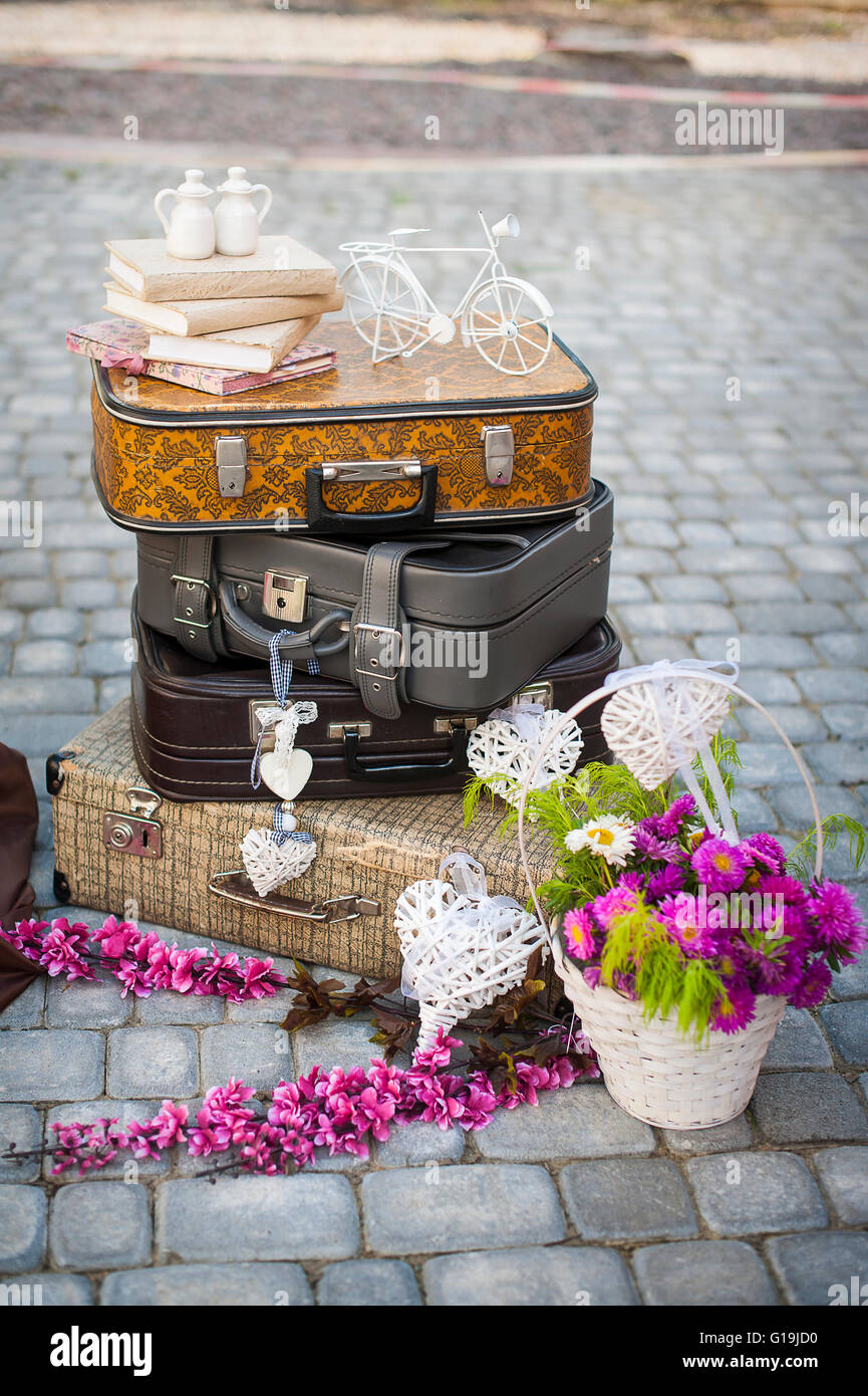 decor lot of old suitcases Stock Photo - Alamy