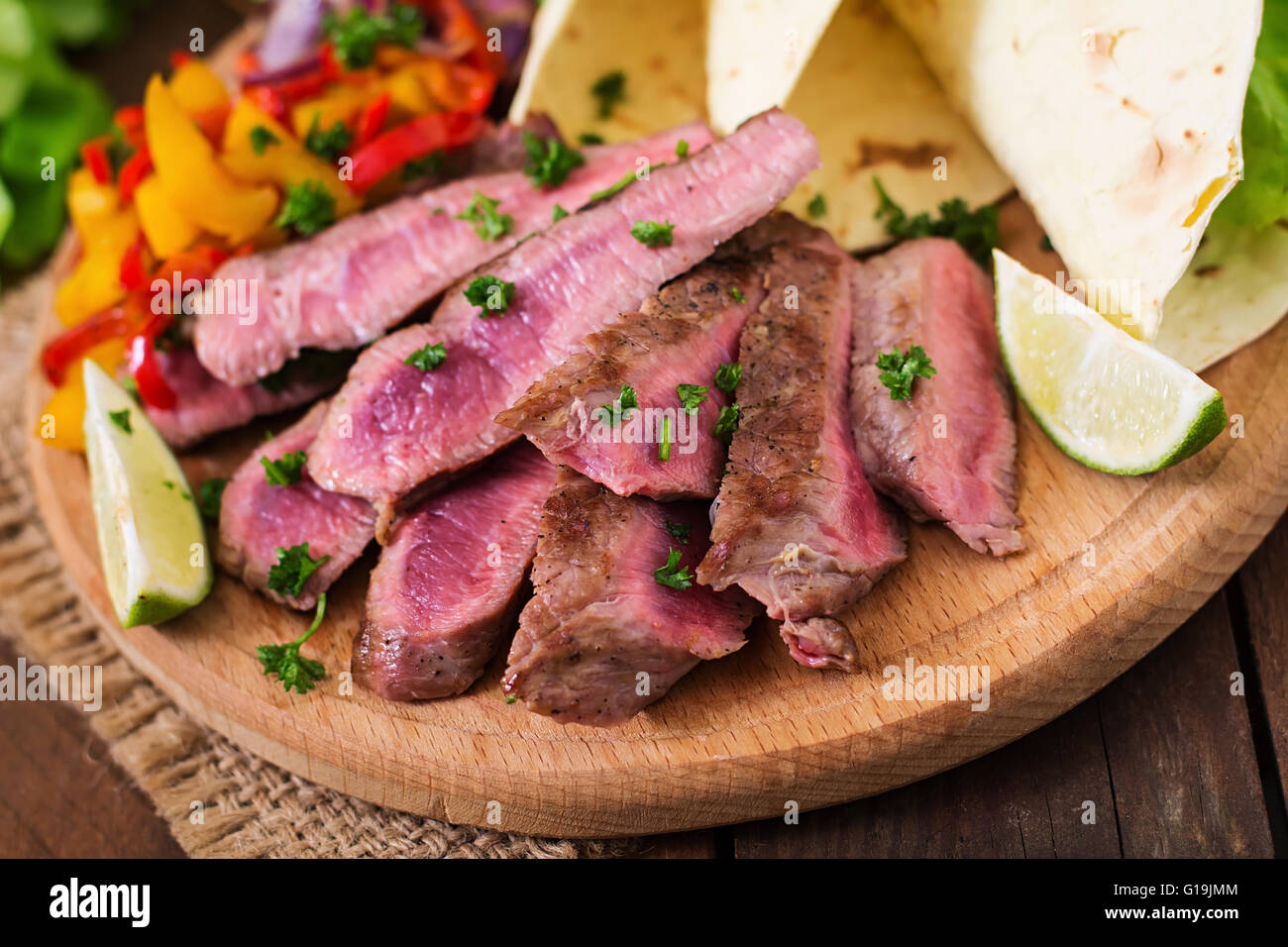 Mexican fajitas for beef steak and grilled vegetables Stock Photo