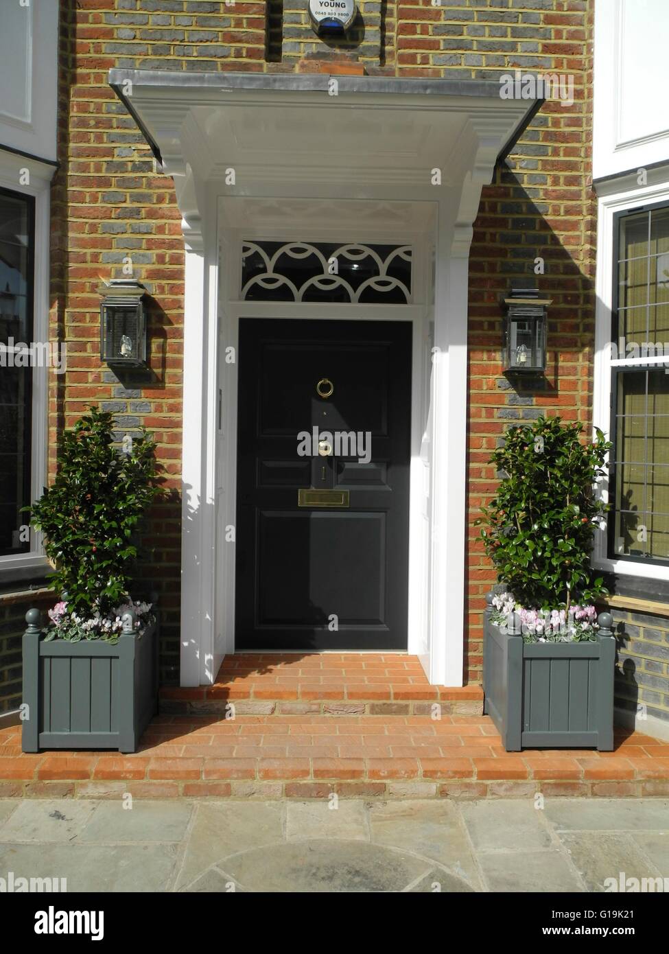 Elegant painted front doors in Mayfair Notting Hill Chelsae London UK Stock Photo