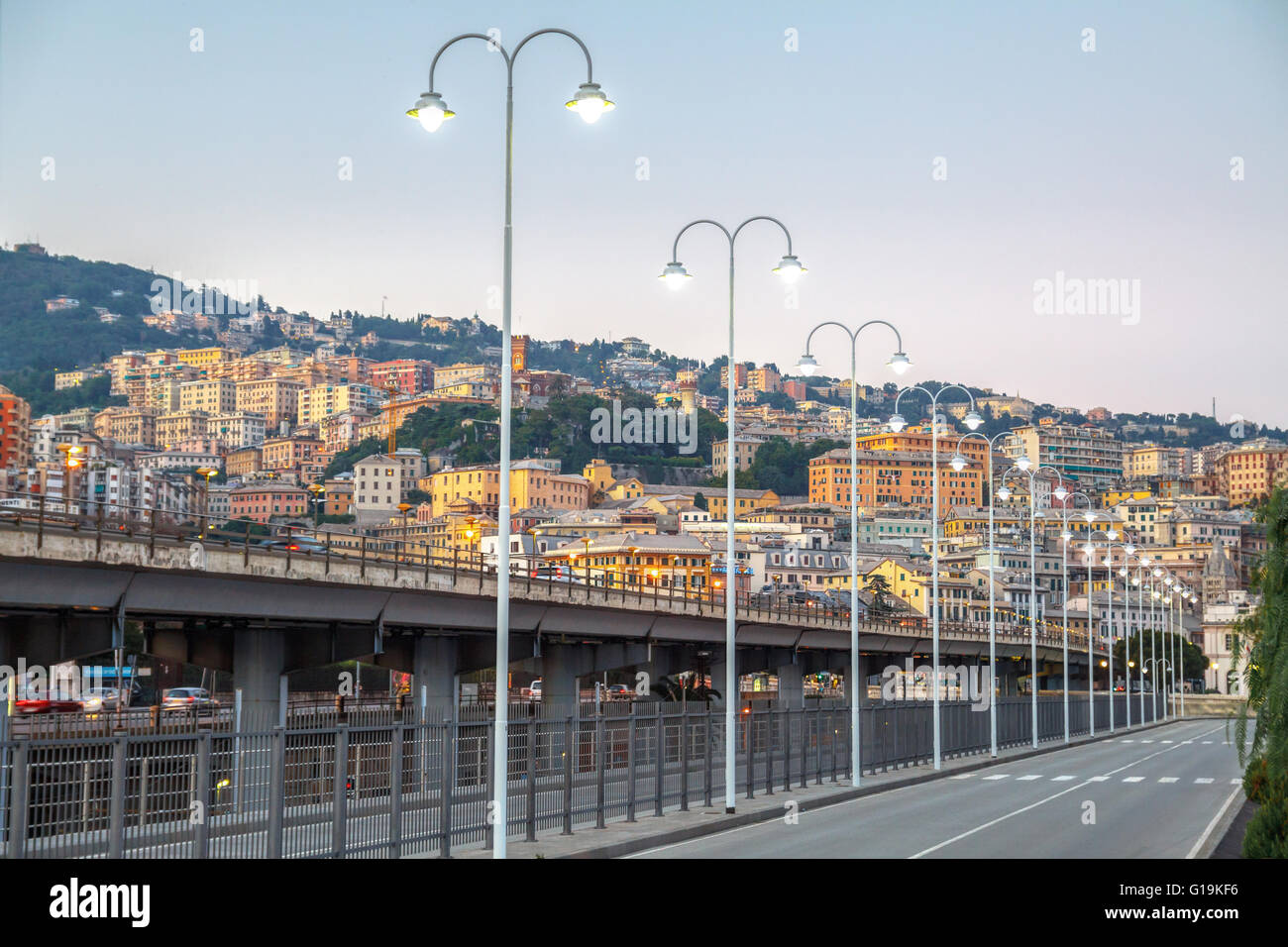 Building architecture in Genova Italy view from Viadotto Cesare Imperiale street, Stock Photo