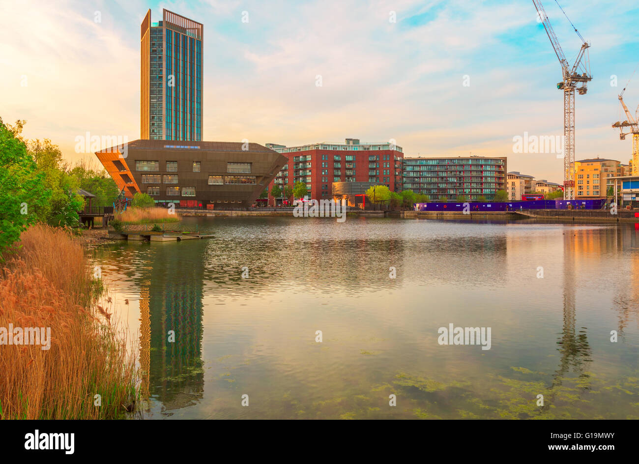 Sunset at Canada Water, London Stock Photo