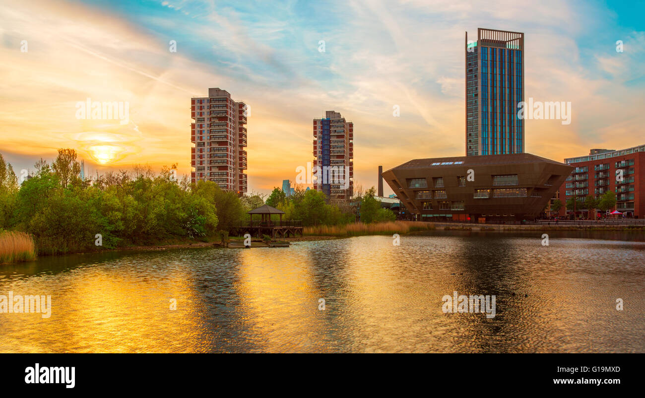 Sunset at Canada Water, London Stock Photo