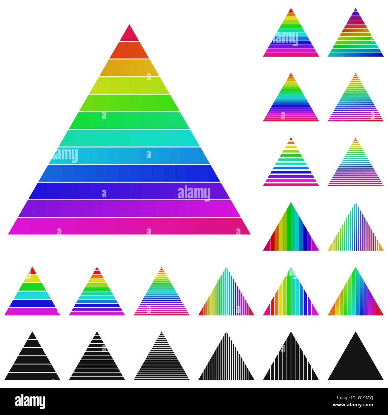 Set of rainbow pyramid logo icons Stock Vector